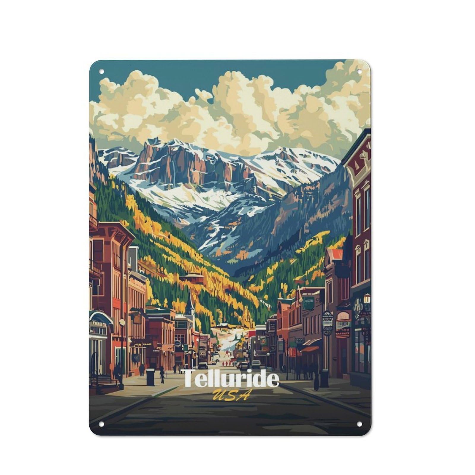 Junmoney Style-9 Vintage Metal Plaque 40X30cm Featuring Telluride, Colorado Mountain Town, Diner Style Decor For Restaurant, Kitchen, Counter Or Breakfast Nook