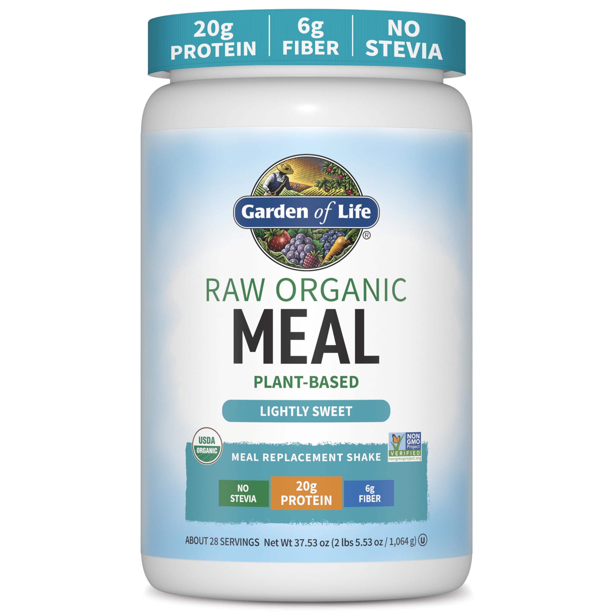 Garden of Life Raw Organic Meal Protein Powder, Lightly Sweet, 28 Servings Lightly Sweet 37.53 Ounce (Pack of 1)