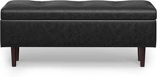 Miniatura 27 de SIMPLIHOME Shay - Otomana rectangular moderna de mediados de siglo de 48 pulgadas de ancho en piel sintética vegana envejecida, color marrón, Sillín