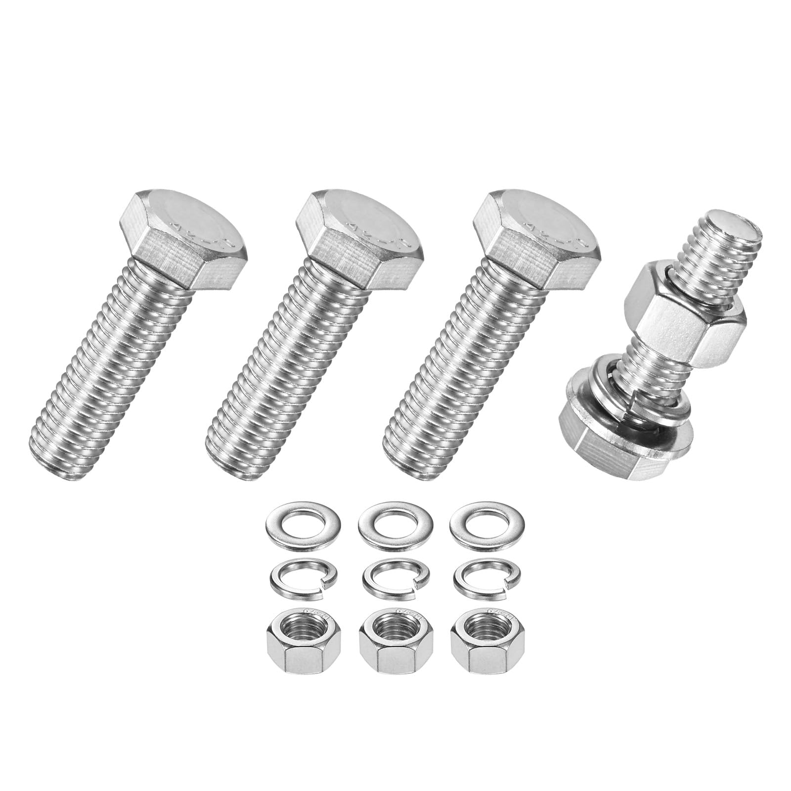 M METERXITY 4-Pack Hex Head Screw Bolt with Nuts Flat & Lock Washers M12x40mm Stainless Steel Bolts and Nuts Kit Fully Threaded Metric Bolt Assortment for Equipment/Machinery