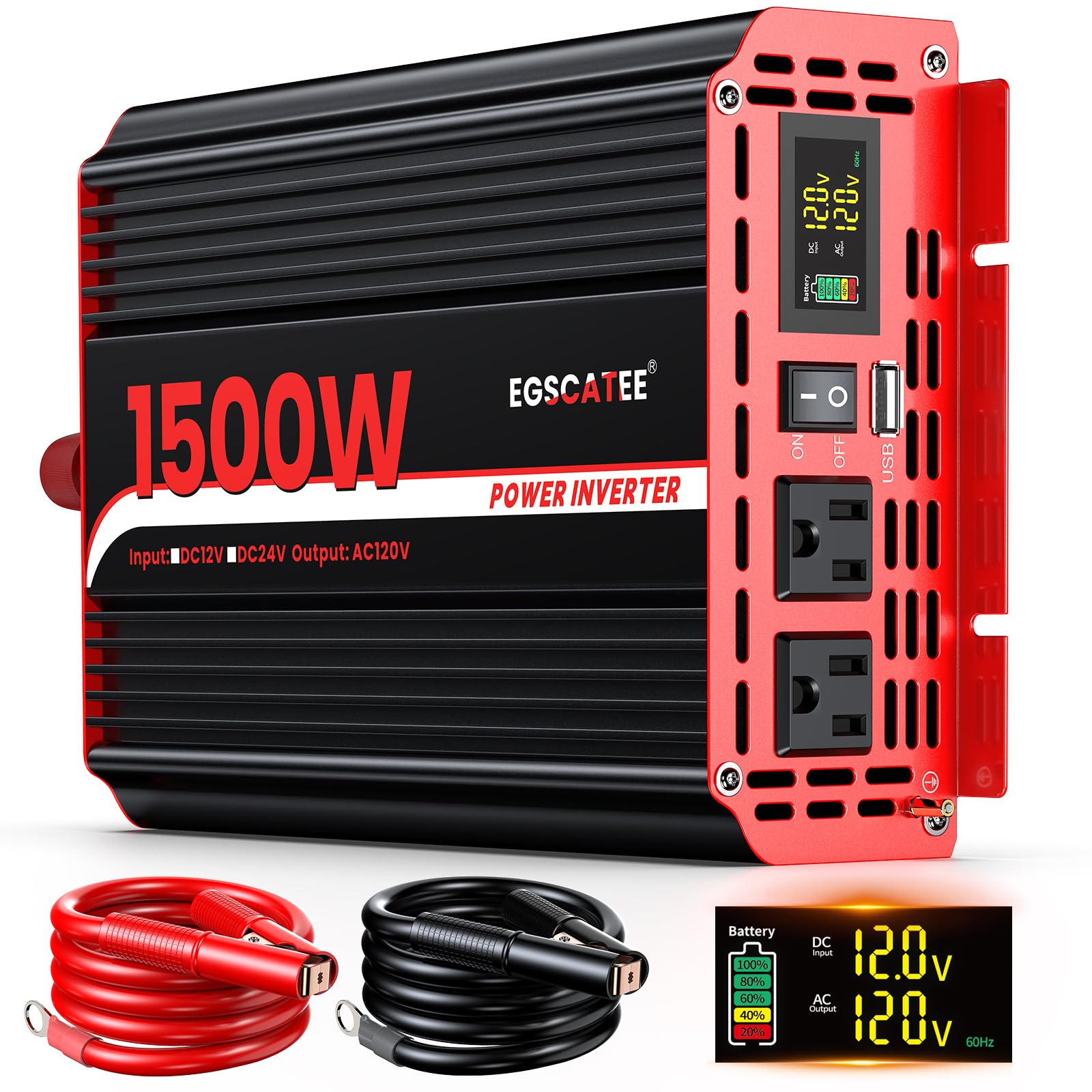 Photo 1 of ***FOR PARTS ONLY NON FUNCTIONAL***
1500W Power Inverter 12V DC to 110V/120V AC Converter, Peak Power 3000W Car Inverter with LCD Display, 2 AC Outlets, 3.1A USB Port for Vehicles, Camping, Travel, Emergency Use