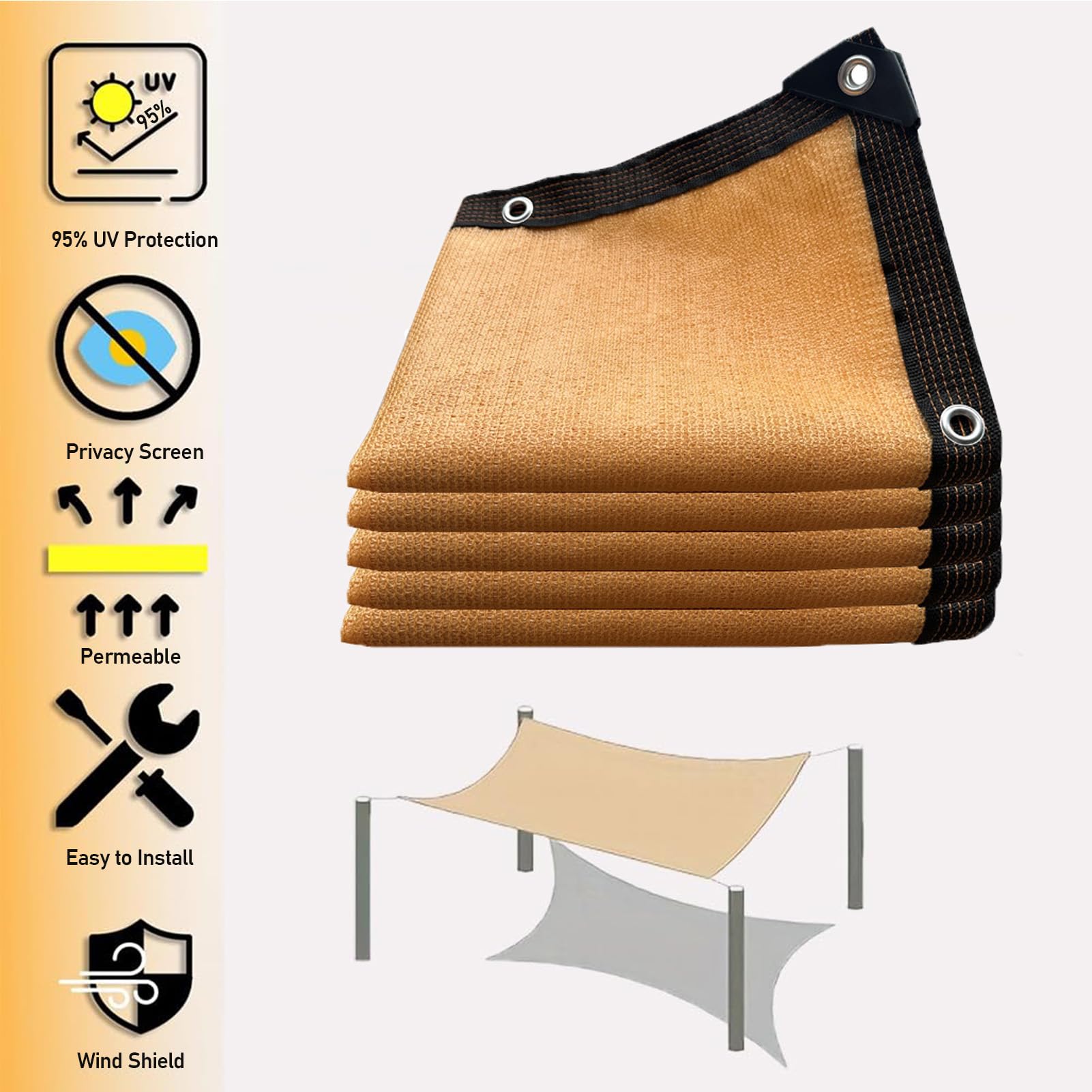 Malla de Sombreo Red de Sombra Toldo 95% Exterior con Ojales Protección UV | Sombreadora Polietileno HDPE Alta Densidad para Jardín Invernadero Pérgola Patio Balcón y Gallinero