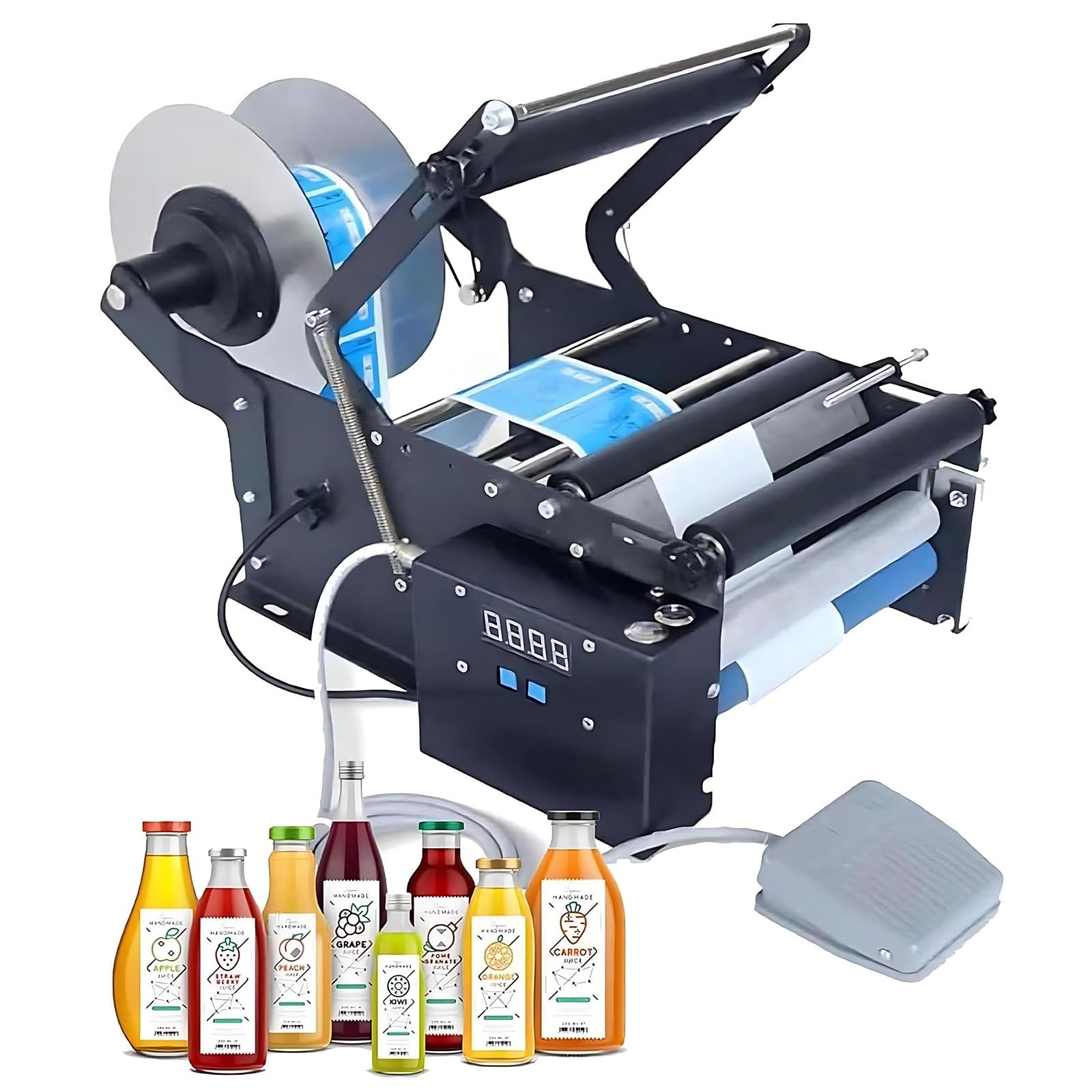 Semi-Automatic Plane Labeling Machine | Round Bottle Label Applicator|Sticker Dispenser Machine|With Foot Pedal|for 0.79-3.94 In Diameter and Bottle Height ≤7.87 In Round Bottles 220V-Upgraded