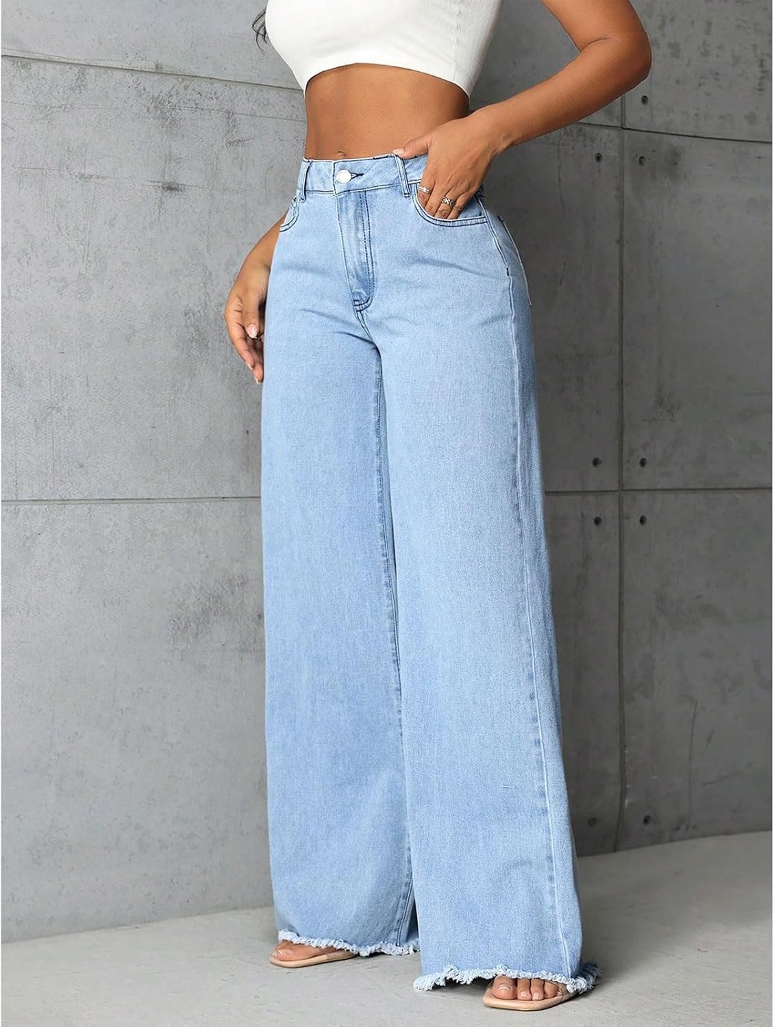 Women's Low Rise Wide Leg Jeans Raw Hem Straight Baggy Denim Pants Casual Loose Boyfriend Mom Jean Trouser - Image 4