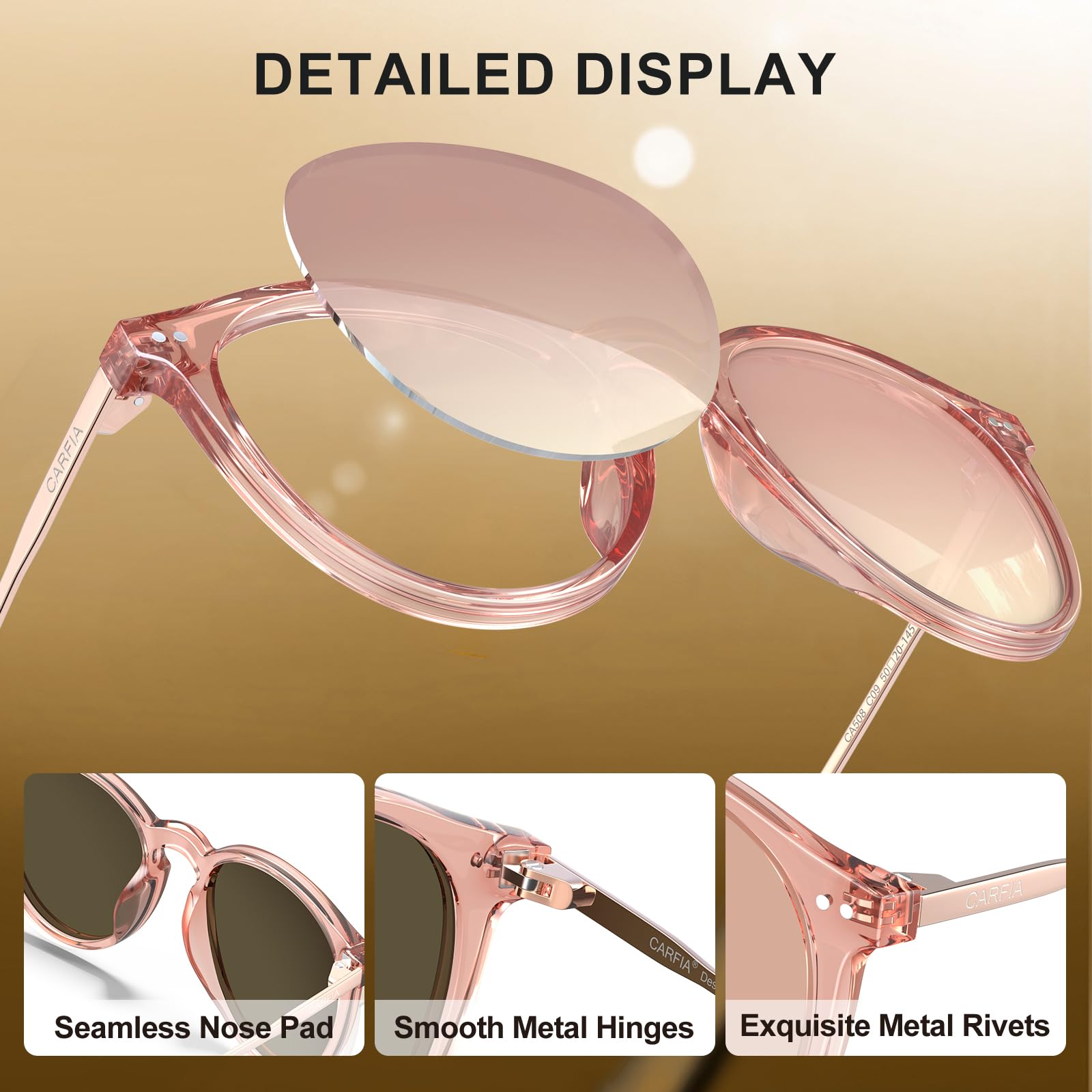 CARFIA Sonnenbrille Damen Polarisiert 100% UV400 Schutz Runde Rahmen Retro Schildpatt Anti Blendung Brille