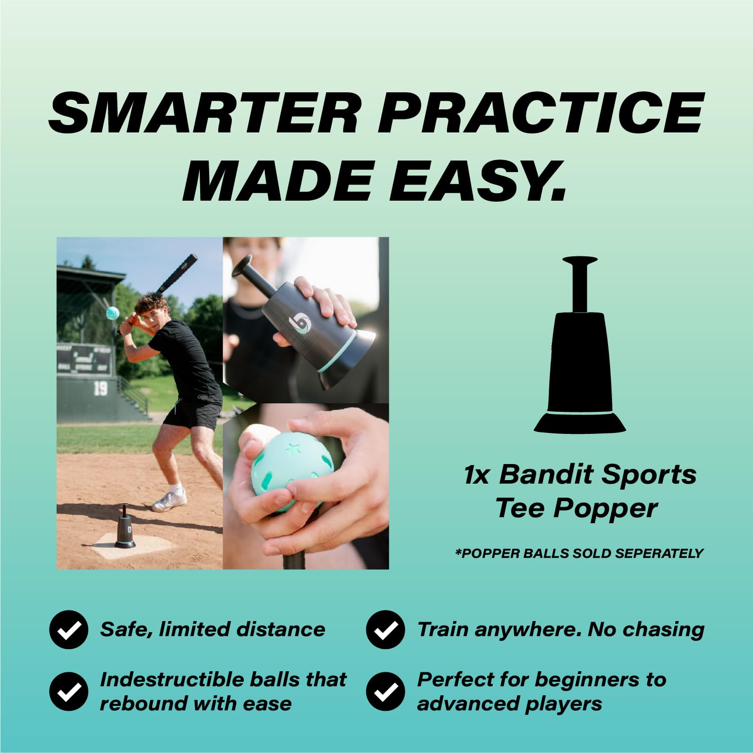 Kit D'entraînement Baseball – 24 Mini Balles Bandit Sports + Tee (1,5 Pouces)