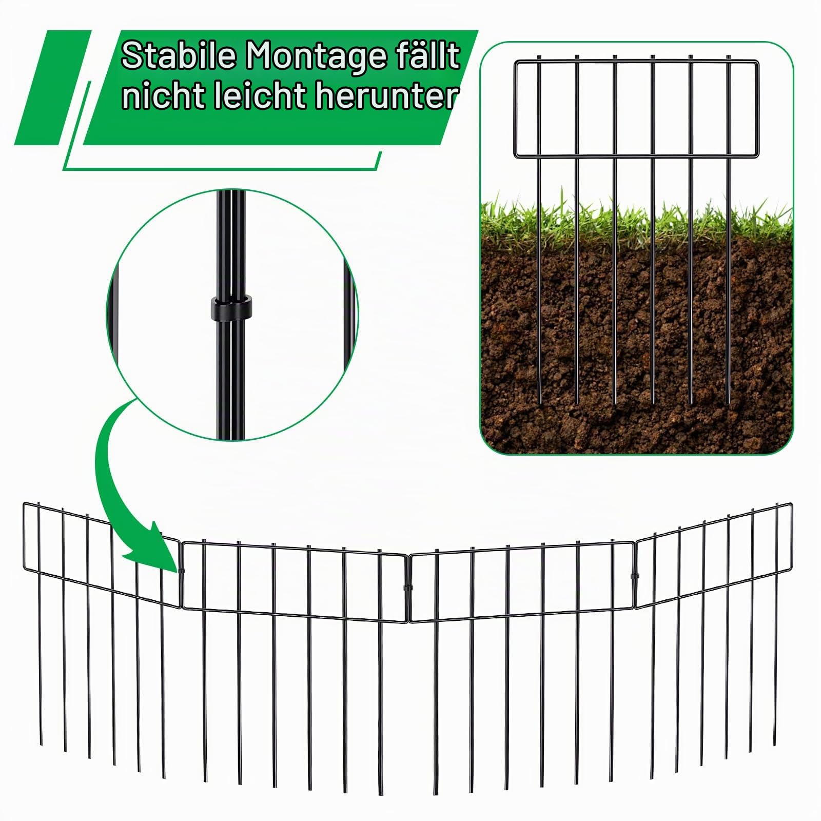 25 Stück Tierbarriere Zaun für Garten, Dekorativer Gartenzaun aus rostfreiem Metalldraht, Kein-Graben-Zaun für Hunde Kaninchen, Tierabwehr Zaun für Terrasse Hof Garten 43 cm Höhe
