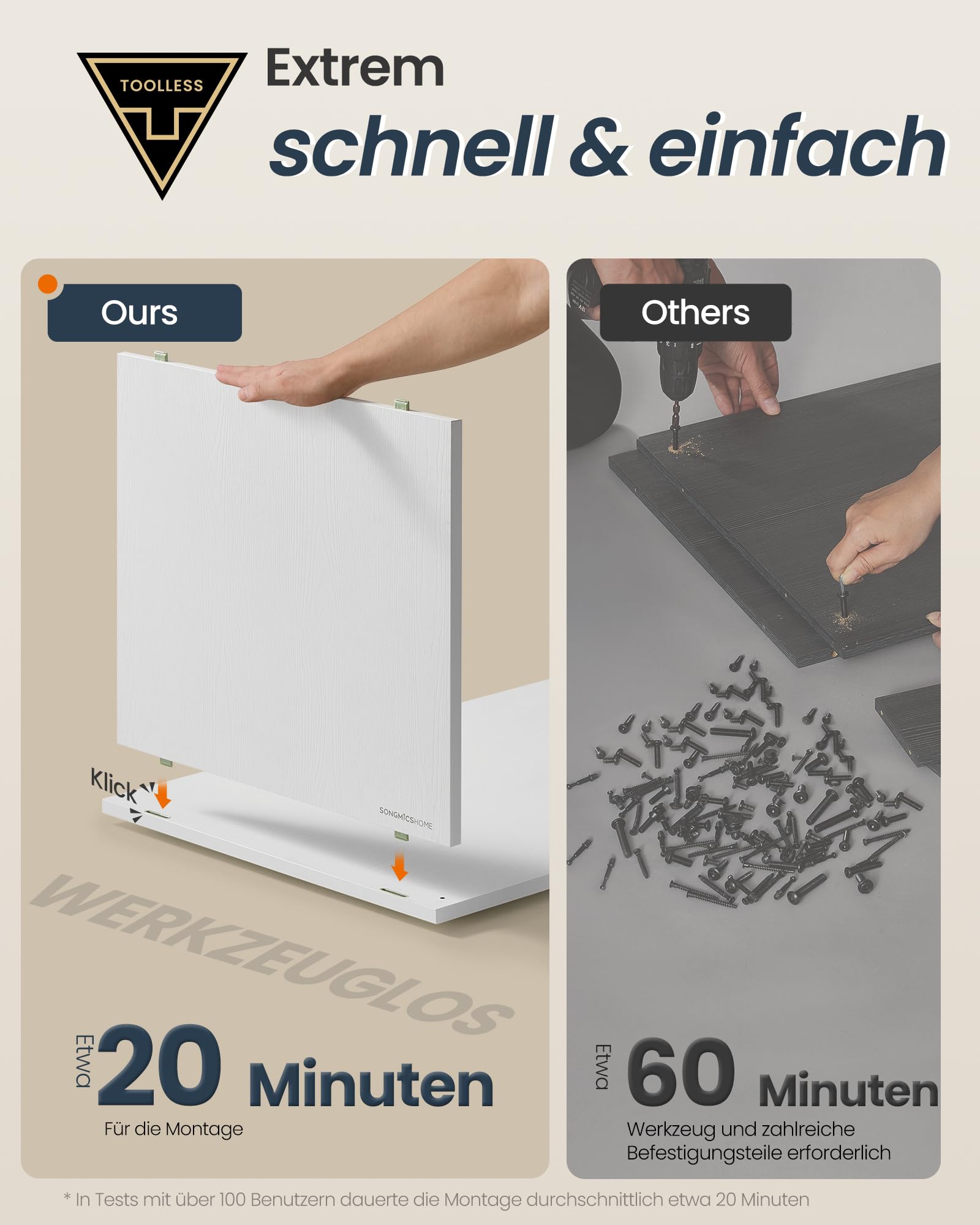 SONGMICS HOME Schuhschrank 2 Klappen, Snapsemble – superschnelle Montage， Schuhkipper schmal, Schuhaufbewahrung, Trennwand verstellbar, modern, für Flur, schneeweiß LBC228WE01