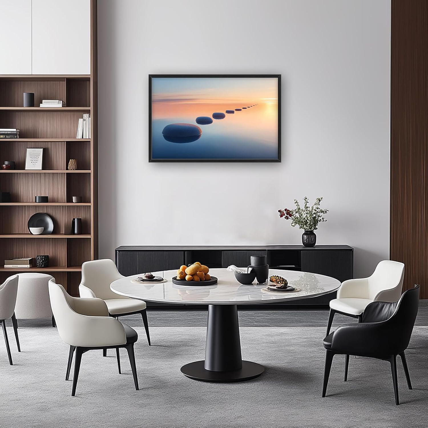 Zen Stone Wall Art Bathroom Pictures Wall Decor Calming Tranquility Sunset Office Canvas Prints Large Meditation Painting Framed Artwork Decoration for Yoga Spa Living Room 36"x24"