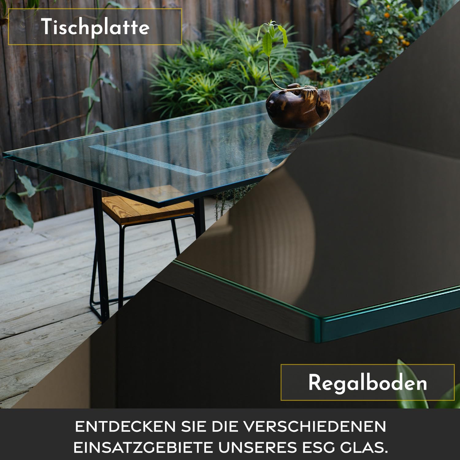 ESG Tischplatte nach Maß – Individuell Anpassbare Glasplatte – klar – 6 mm – Tischplatte, Glasplatte Küche - Sicherheitsglas nach Maß für Tischplatten, Möbelauflagen – Made in Germany