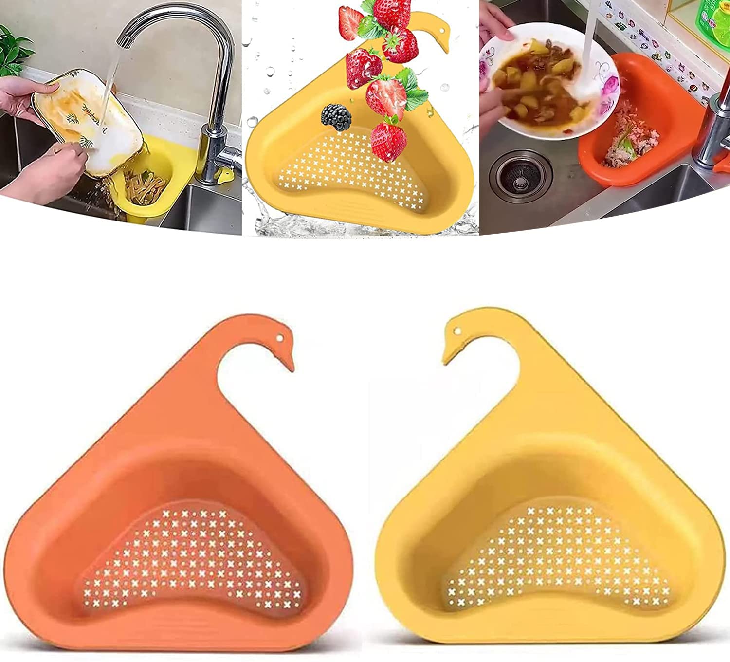 Swan Drain Basket for Kitchen Sink Drain Basket Swan Drain Rack,Multi-Function Swan Shape Sink Basket, Triangular Drain Basket Sink, Punch-Free Sink Strainer Basket for Kitchen 2pcs