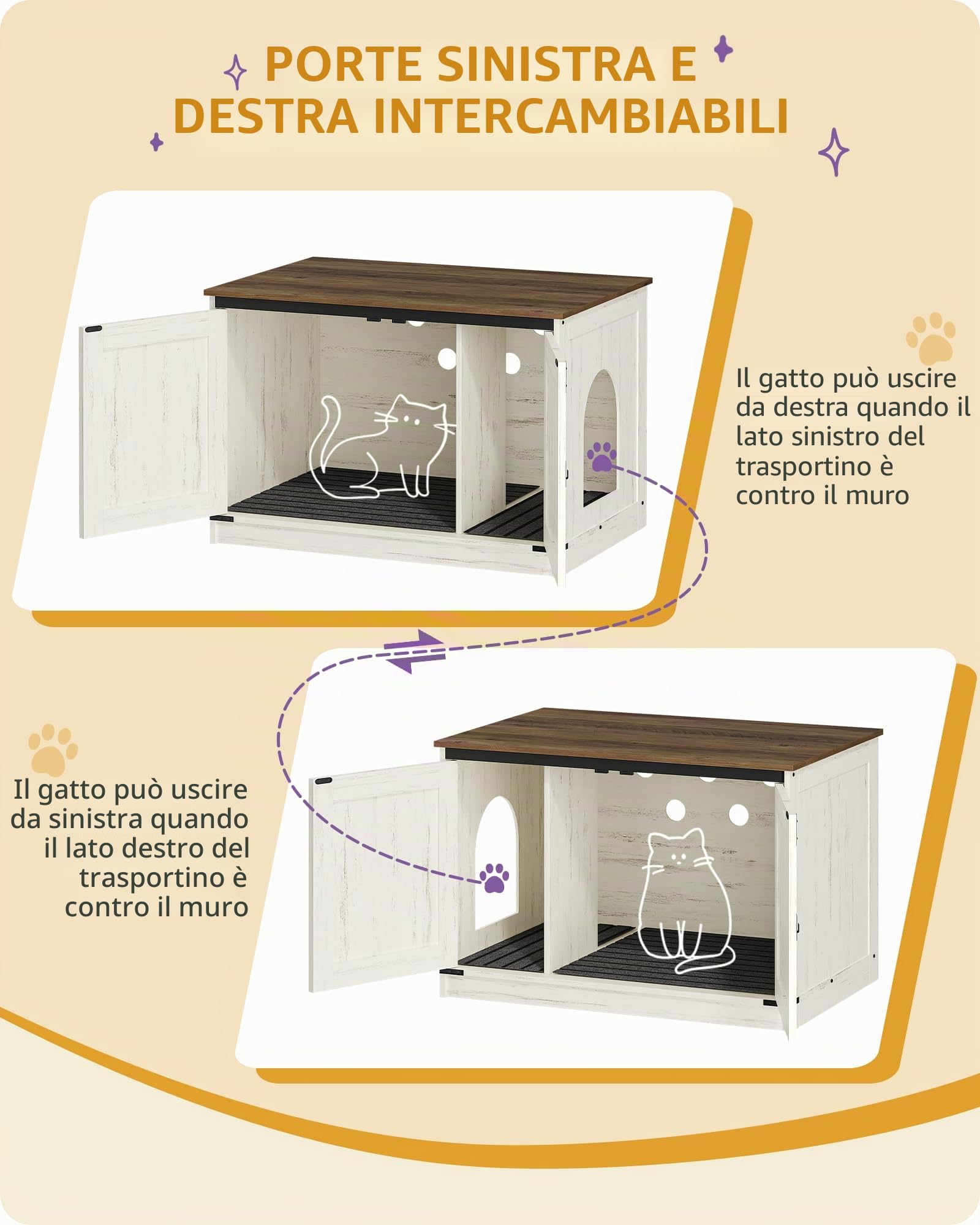 Hzuaneri Mobile Lettiera per Gatti,80cm Bianco Marrone,Divisorio Rimovibile | Mobile Moderno per Lettiera Nascosto con Divisorio Rimovibile, Casetta per Gattis, Cassetta per Gattis per Interno, CB86614X
