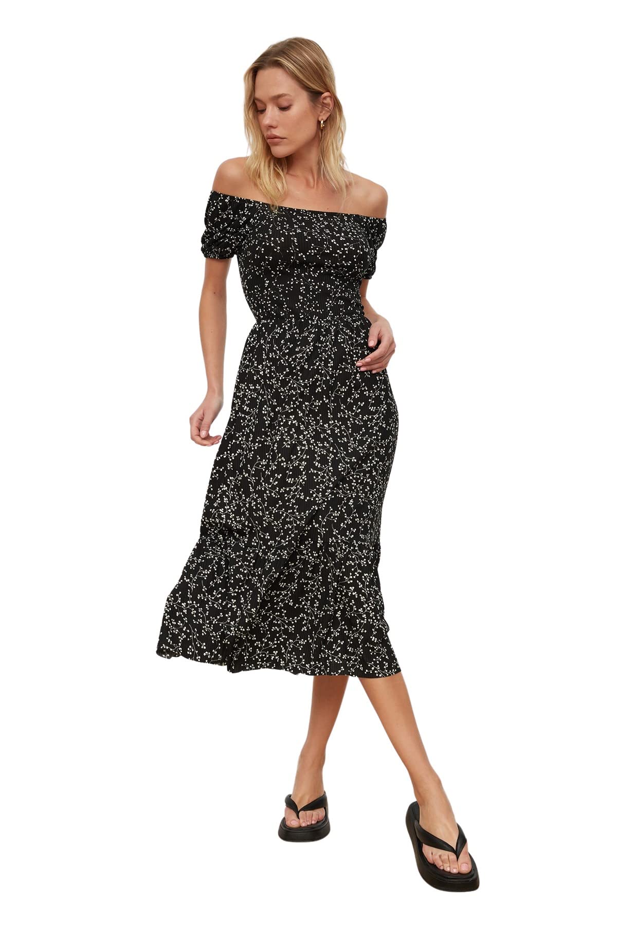 Trendyol Woman Midi Skater Regular fit Woven Dress Black