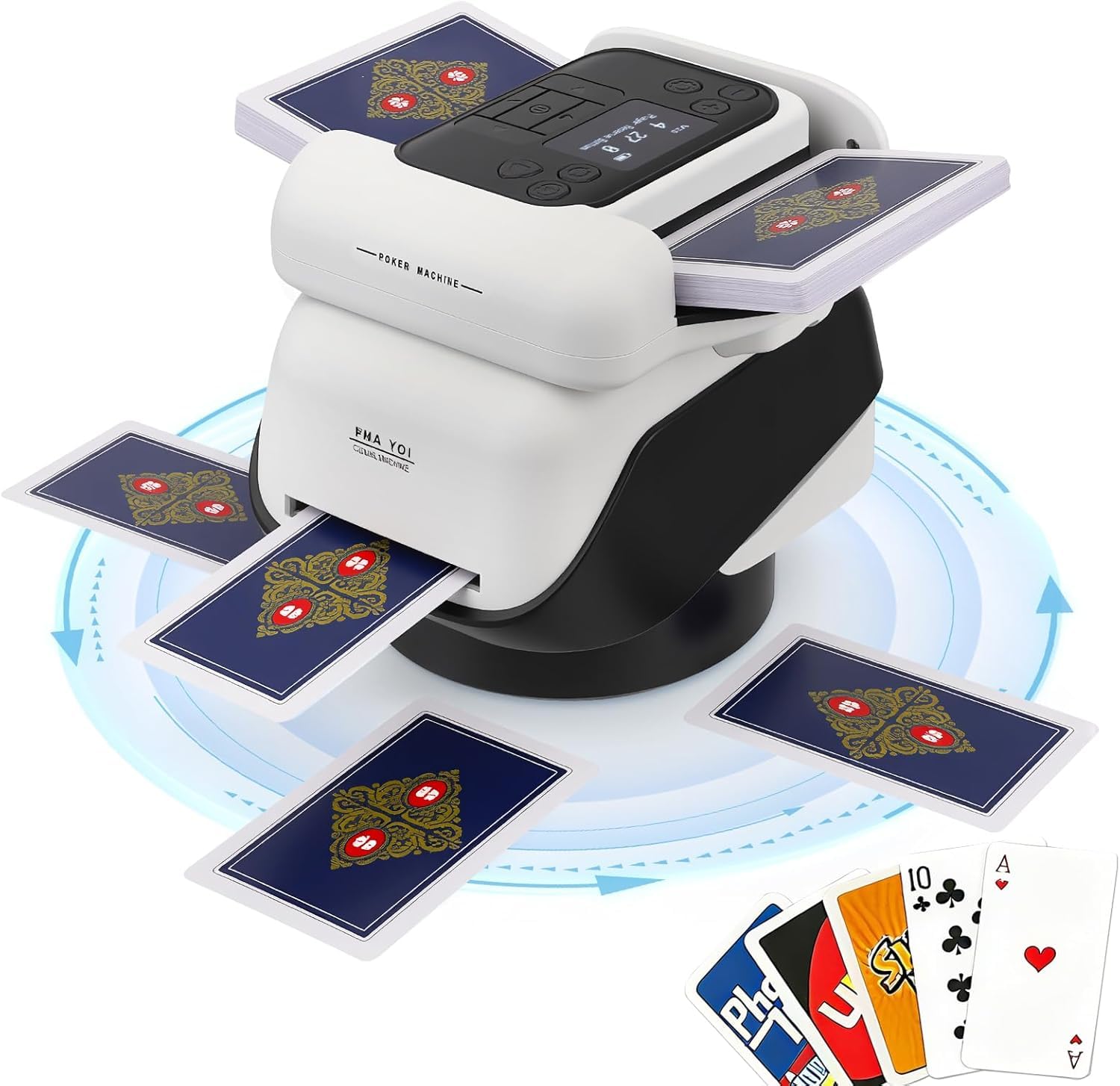 Mescolatore di carte automatico e mazziere, mescolatore di carte elettrico 2 in 1, rotazione a 360°, con 4 telecomandi per 2-8 giocatori, ricaricabile, mescolatore di carte(no remote control)