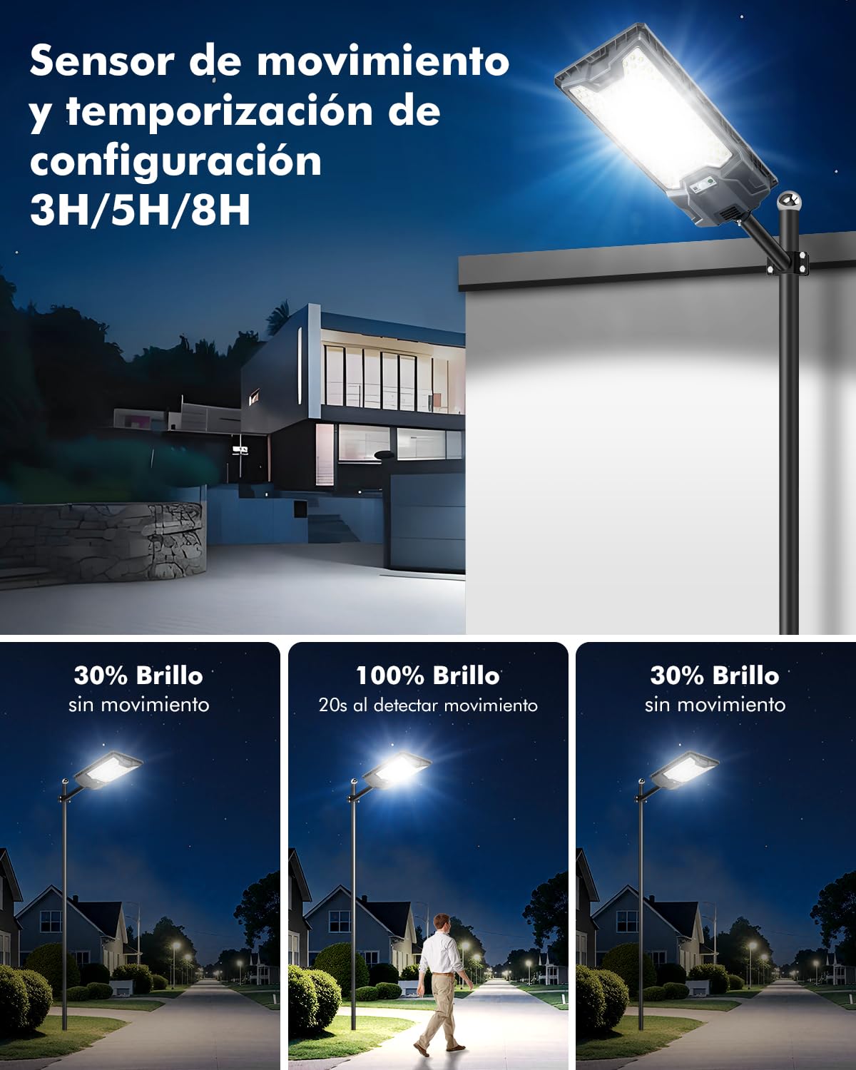 Sararoom Farolas Solares Exteriores, 600W Potente Farola, 6500K Foco LED con Sensor de Movimient - IP65 Impermeable Luz Solar Exterior, Mando a Distancia, Luz de Seguridad para Jardín Patio Garage