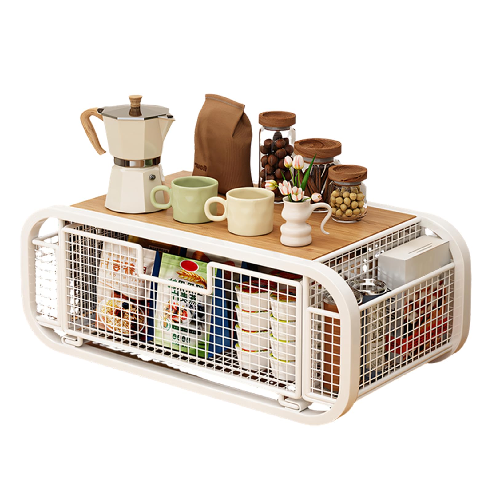 Kaeltsyn Station Storage Rack with Drawer Pull-Out Organiser for Kitchen Appliance Wooden Printer Stand Compartment Drawer Tray