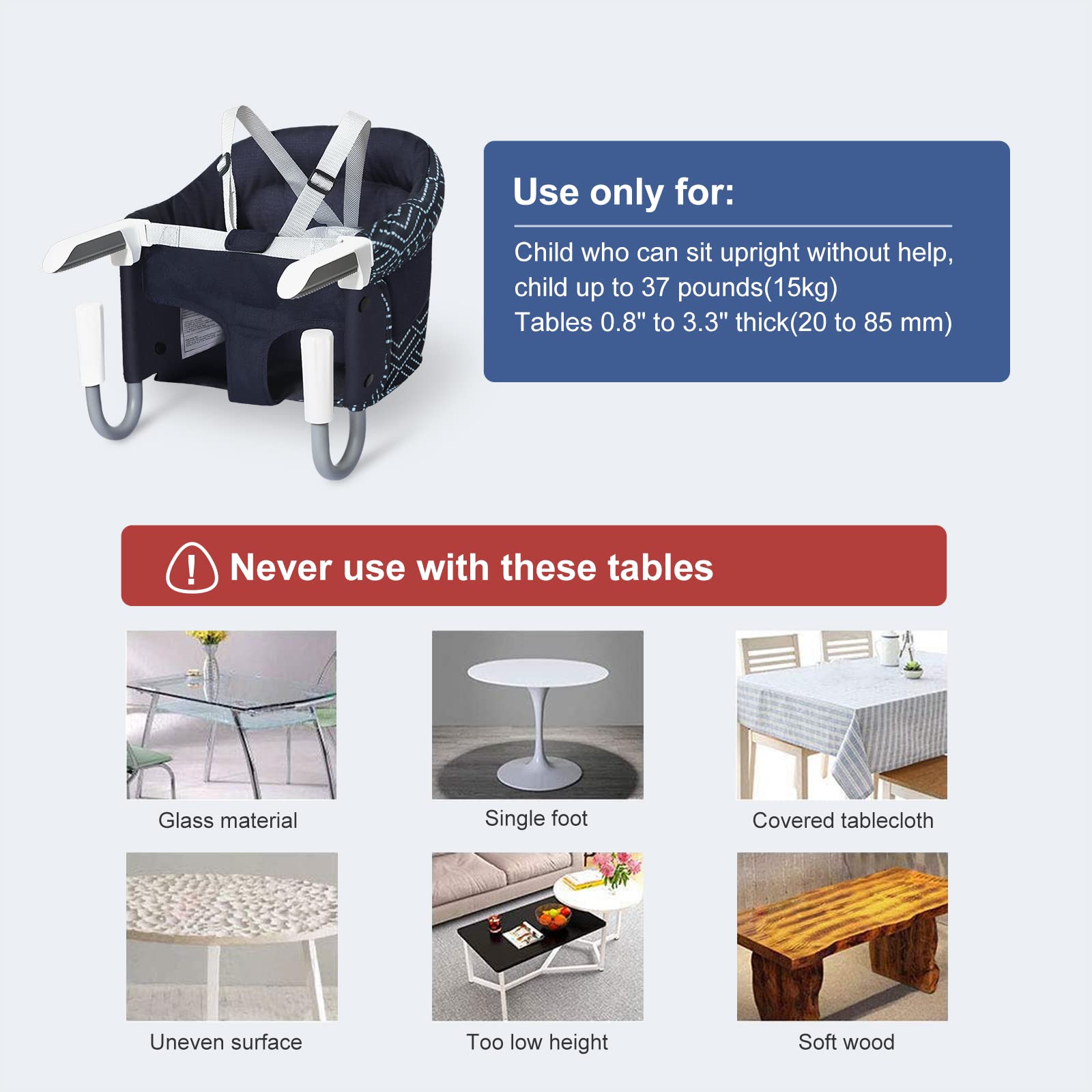 MTWML Hook On Chair,Portable Clip On Table High Chair,Baby Booster Seat for Table Folding Fast Table Chair for Babies and Toddlers with Bag,Baby Feeding Seat Attach to Table for Home and Travel(Black)