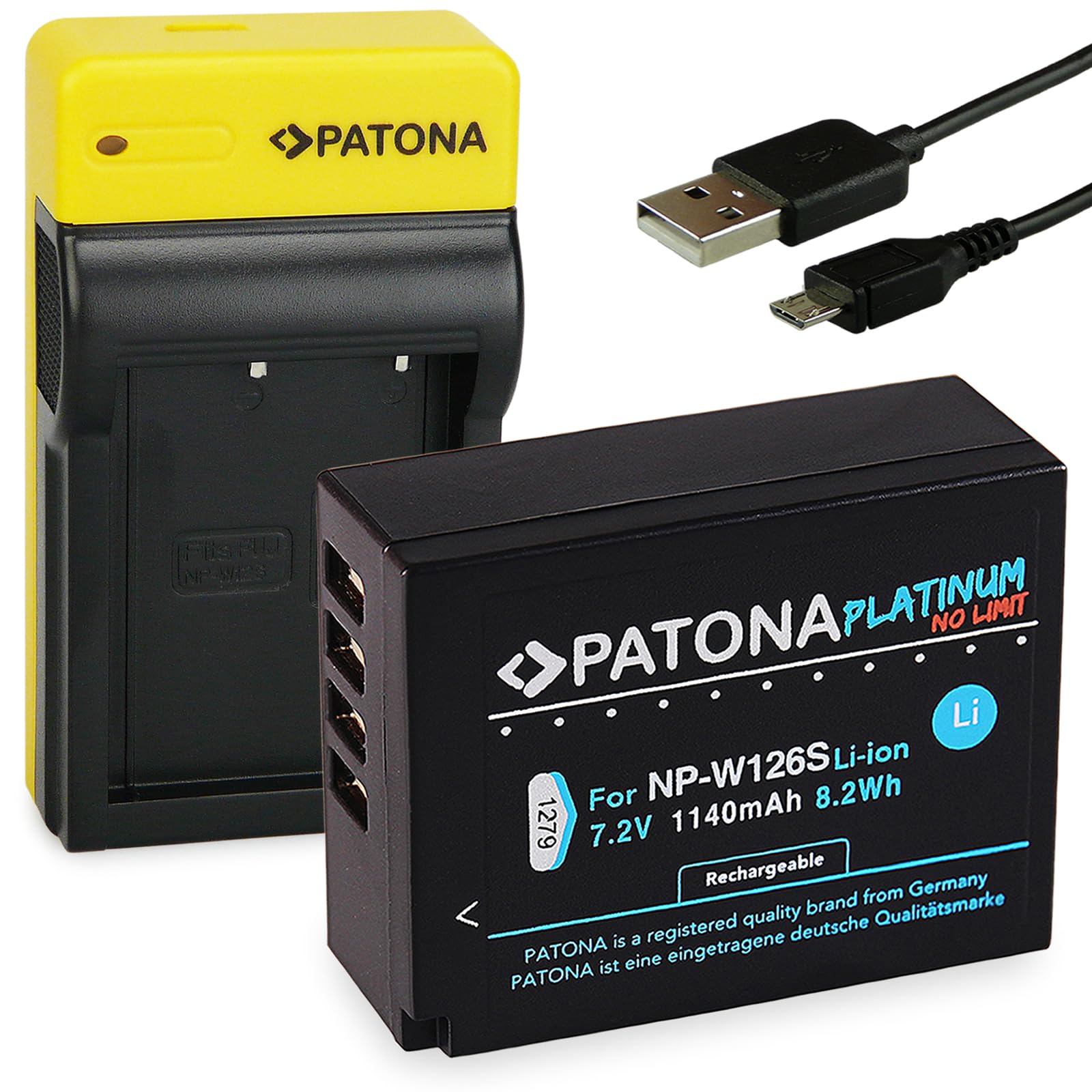 PATONA Set NP-W126s – batteria Platinum + caricatore Slim USB-C – ricambio per Fujifilm NP-W126s – per FinePix X-T1 X-T2 X-T3 X-T100 X-T200 X-Pro2 X-Pro3 X-A5 X-A7 X-A10