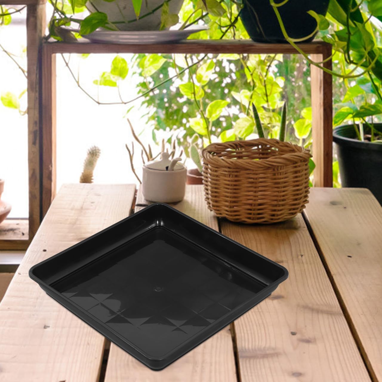 BESPORTBLE 2 sottovasi quadrati per vasi: sottovaso in plastica, per vasi di fiori, per interni ed esterni, 41 x 41 x 5,50 cm