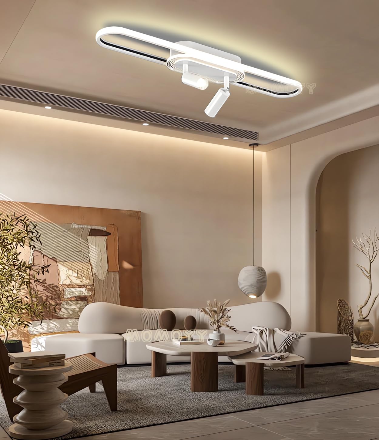 MOMOYY Modern Dimmable Pendant Light Spotlights(Height Adjustable) LED Ceiling Light with Remote Control for Kitchen Ceiling Lighting Dining Room Chandeliers Living Room Ceiling Lamp (White, B80CM)