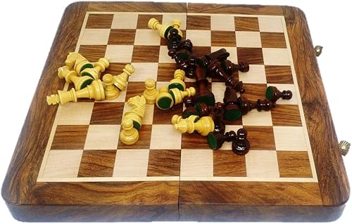 Miniatura 6 de RoyalChessMall-Juego de ajedrez magnético de madera de 10 pulgadas de palisandro dorado