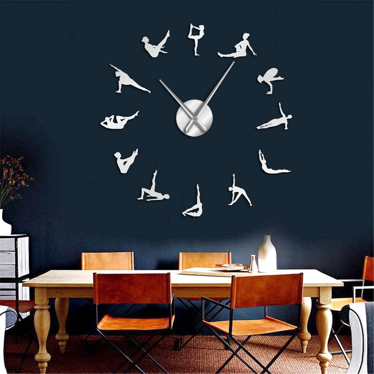 Orologio da parete per pilates, con aghi grandi, decorazione fai da te per la stanza delle ragazze, orologio silenzioso per casa, palestra e esercizi di salute