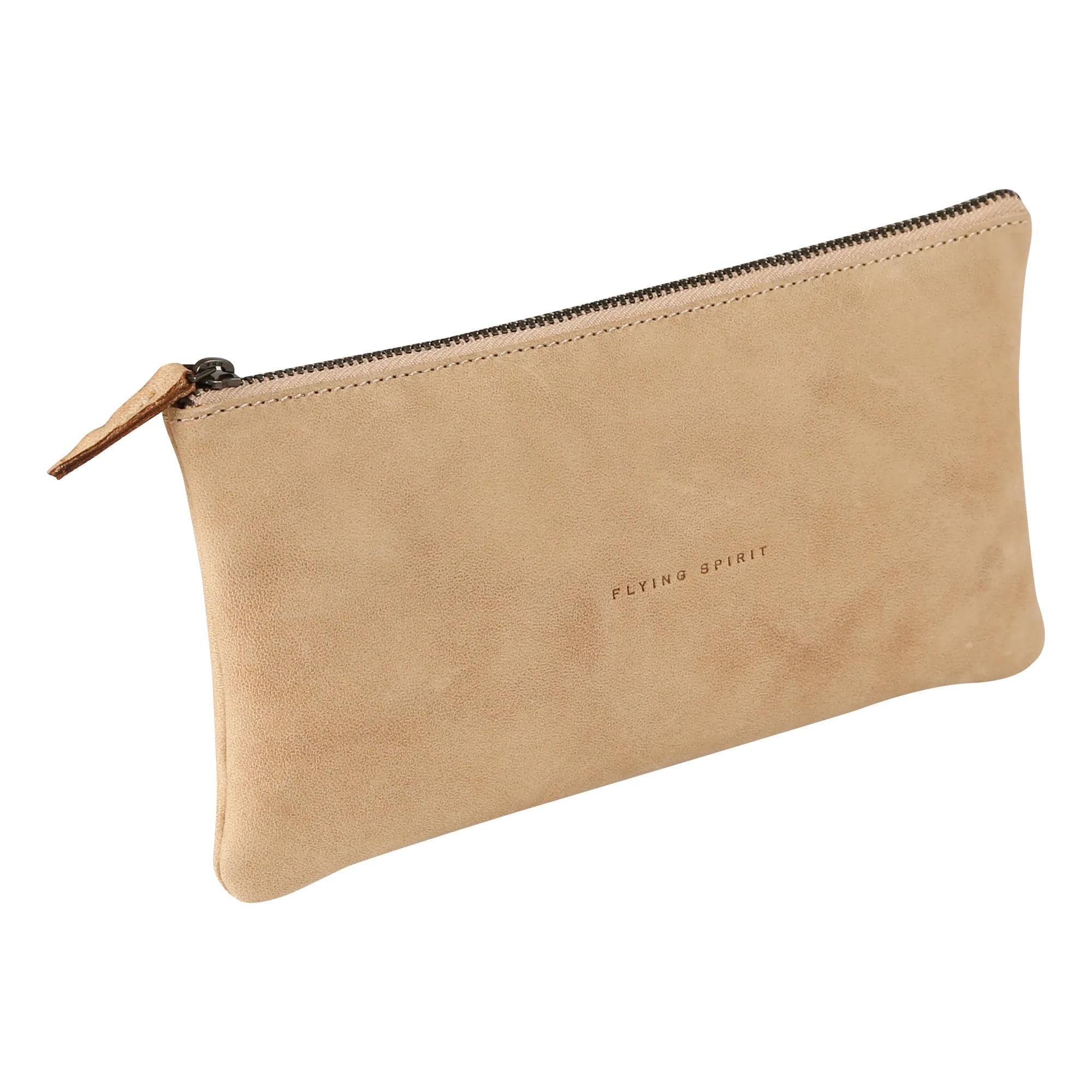 Clairefontaine 103513C - A flat pencil case Flying Spirit 22x11 cm, in aged lambskin, Beige