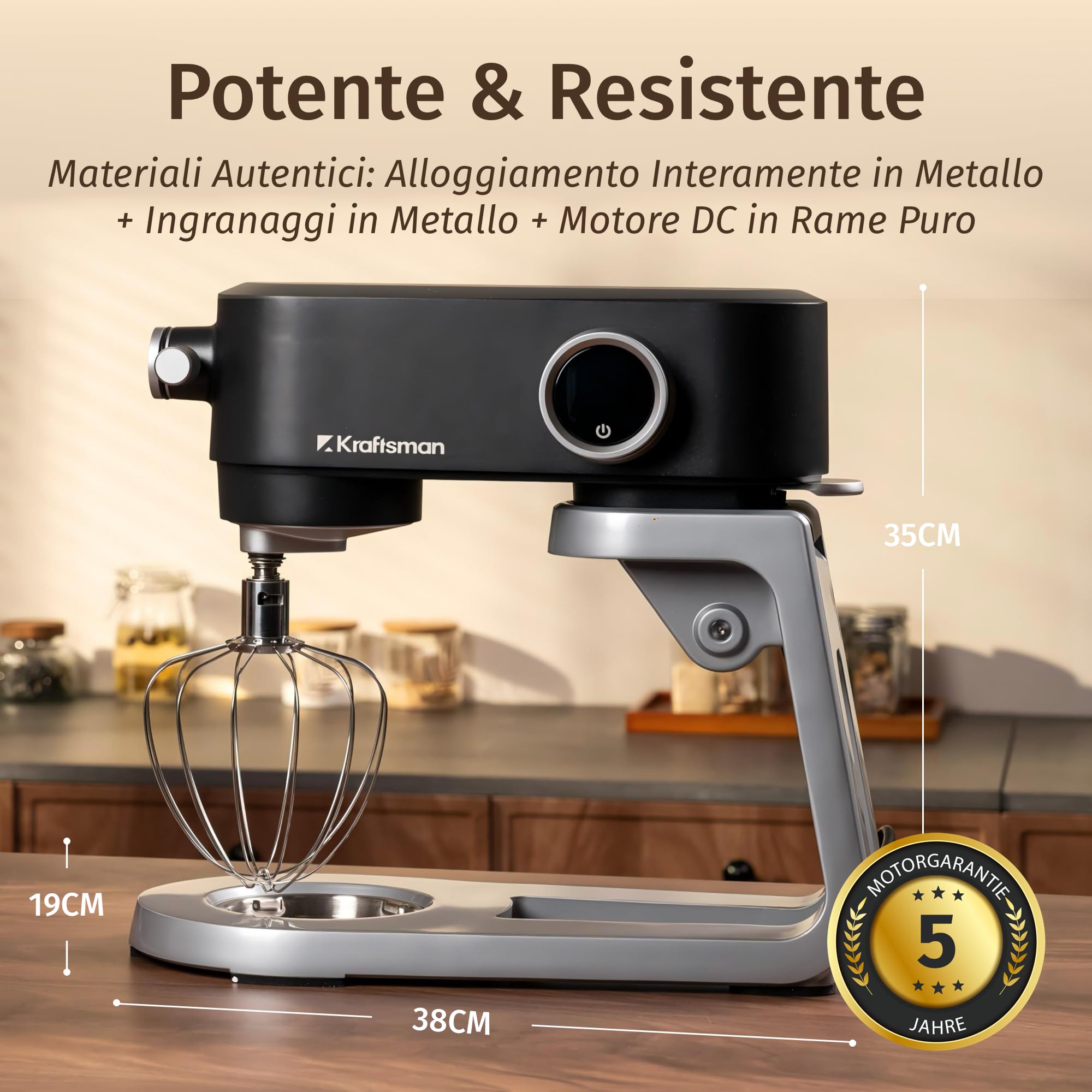 Impastatrice Planetaria in Metallo Solido – Planetaria Professionale da 5L con 4 Accessori in Acciaio Inossidabile, 800W Motore DC, Nido di Potenza e Timer, Bassa Rumorosità (Nero)