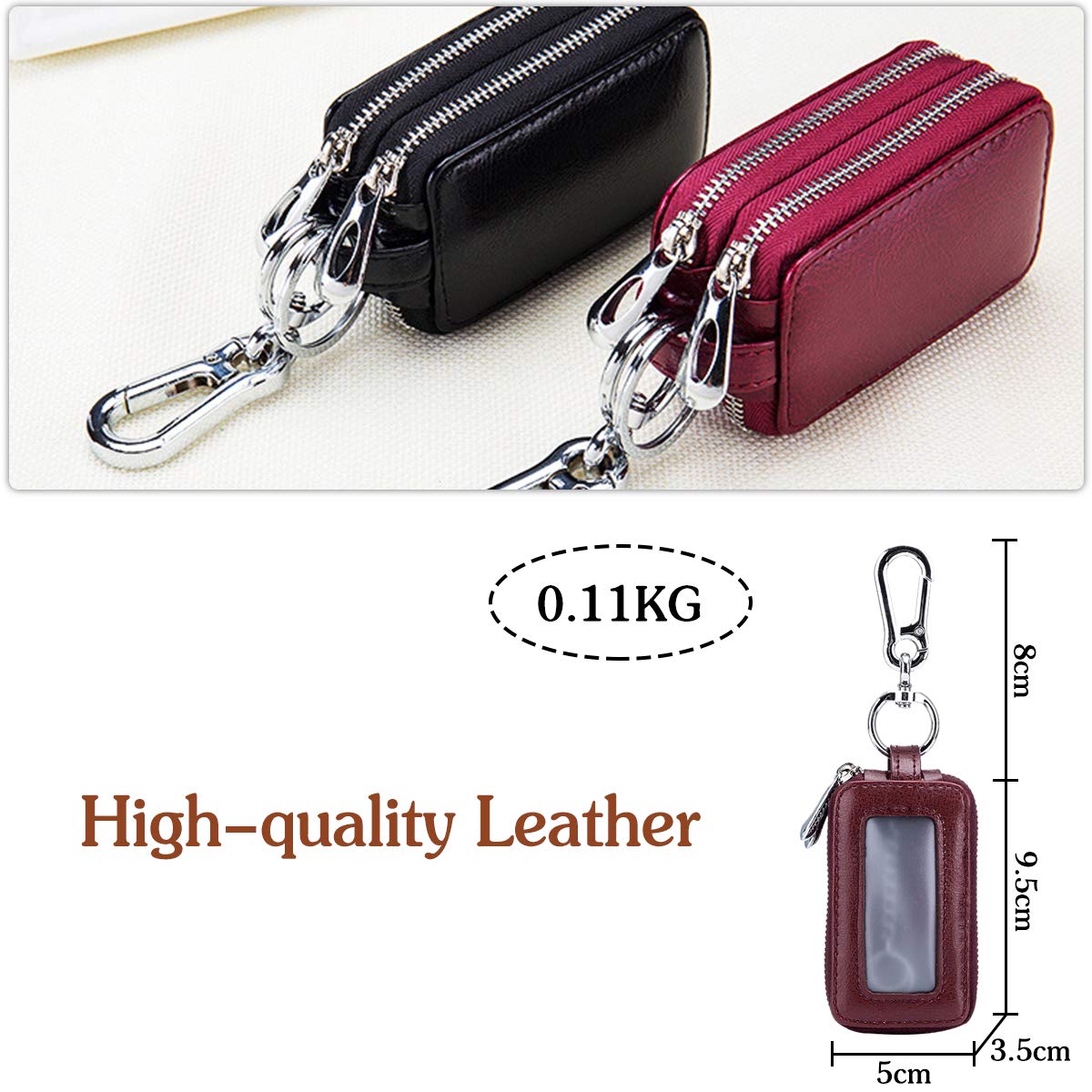 Etuis Porte Clés Véritable Cuir Voiture Clé Cas Portable Porte-Monnaie Car Key Case Rétro étanche Double Pochette Zippée Hommes Femme, Rose, L, Rose, L