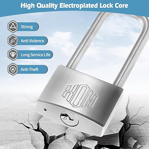 Miniatura 4 de HOX Candado a prueba de óxido de grado marino, grillete de acero inoxidable y cuerpo de latón cromado, cerradura exterior resistente a la