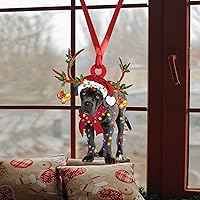 Vista 4 de Talataca Cane Corso con Sombrero de Navidad Reno con Luces de Cadena Perro Plano 2D Accesorio de Espejo Retrovisor de Coche Adorno de Árbol
