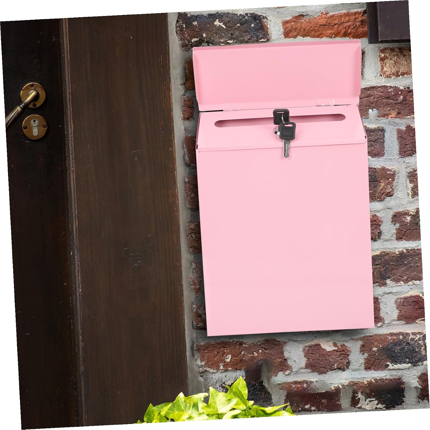 Abaodam Creative Pink Metal Wall-Mount Mailbox with Lock, Multi-Function Household Drop Box for Home and Office Mail Accessory, Convenient Suggestion and Letter Supply Box
