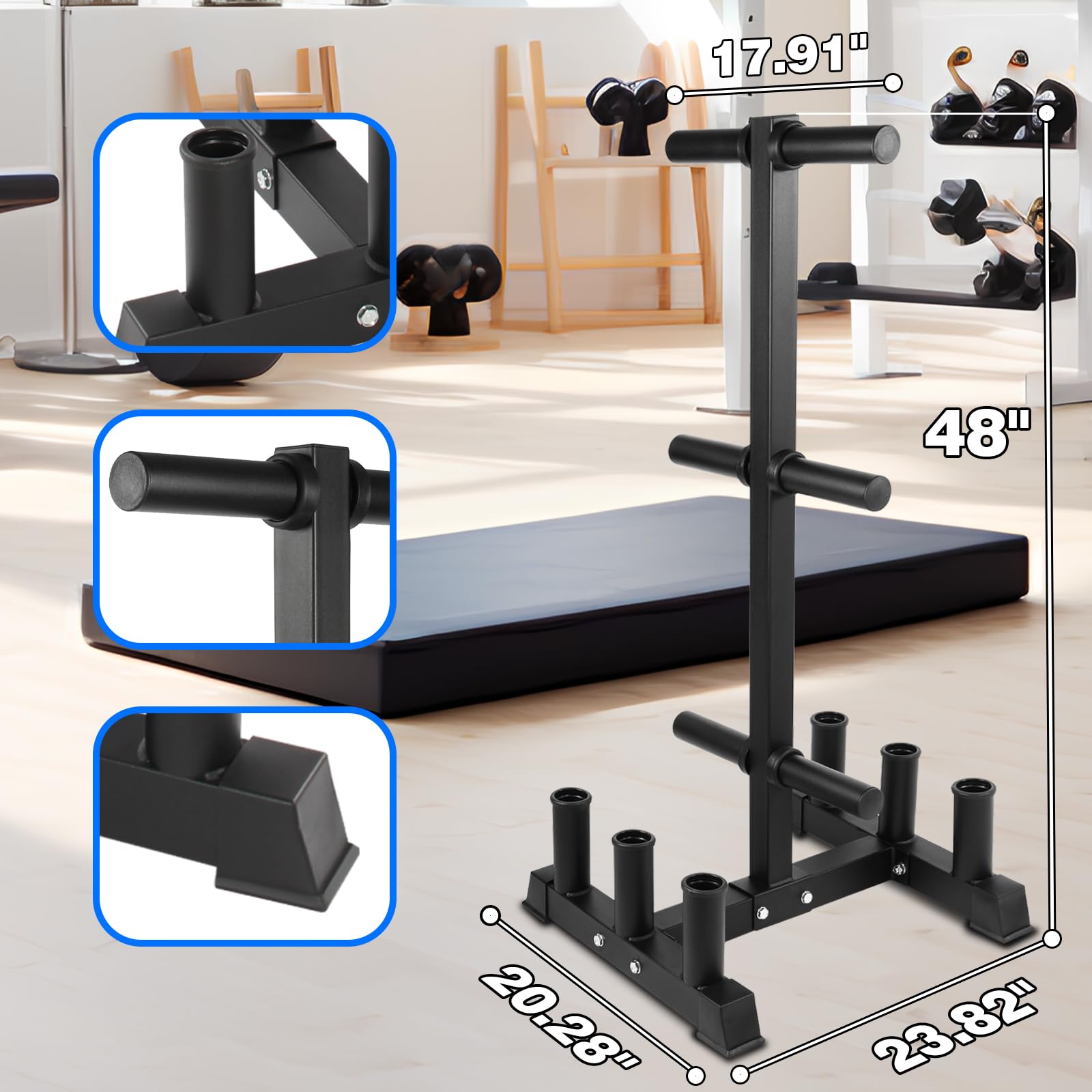 RICHUANG Olympic Weight Plate Rack for Bumper Plate Storage, 2 Inch Weight Plate Tree and Barbell Holder for Home Gym, 4-Pegs 6-Pegs Olympic Weight Tree, Capable of Holding Up to 880LB