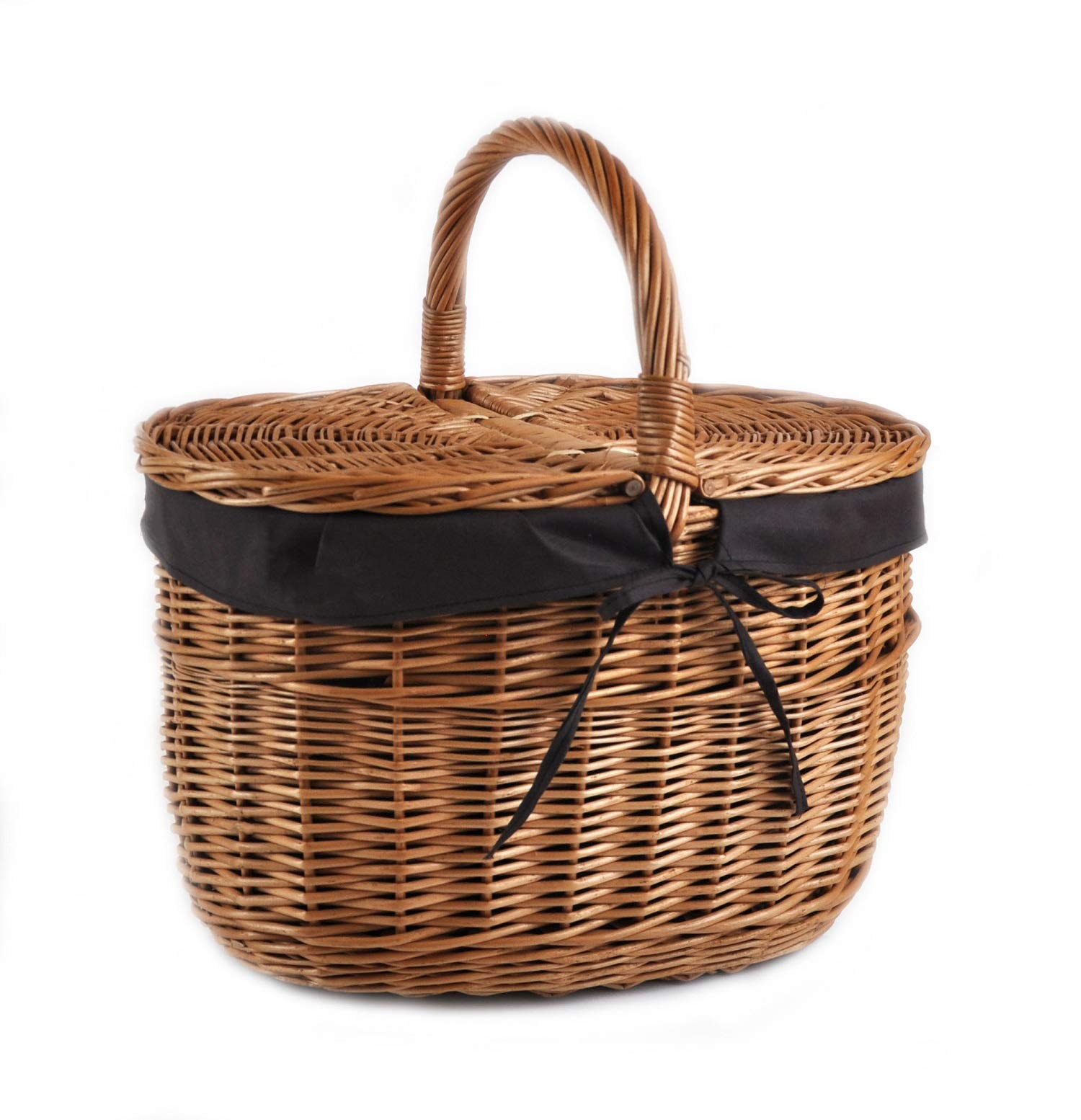 Korb Picknickkorb Tragekorb Einkaufskorb mit 2 Deckeln Weidenkorb Vollweide geflochten braun mit Stoffeinlage K12-027-SS