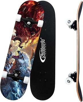 Nattork 31 Inch Complete Skateboard, Standard Skateboards Gift for Beginners, Wood 9 Layer Canadian Maple Trick Skate Boards for Boys Girls Youth Teens