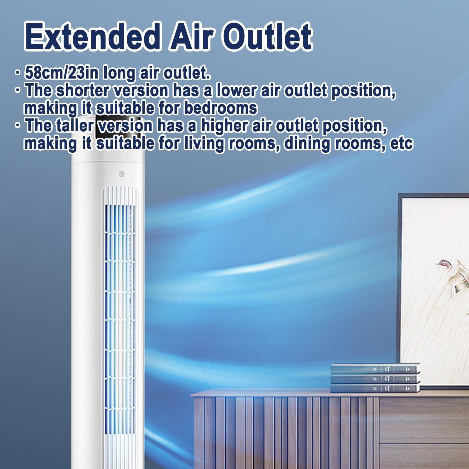 Ventilador Torre Silencioso 45W, Ventilador Columna, 220V, Oscilación 90° | Ventilador Columna, Base Ancha 28cm, Perfil Delgado, Salida de Aire 58cm, Cable de Alimentación 120cm(90cm/35in)