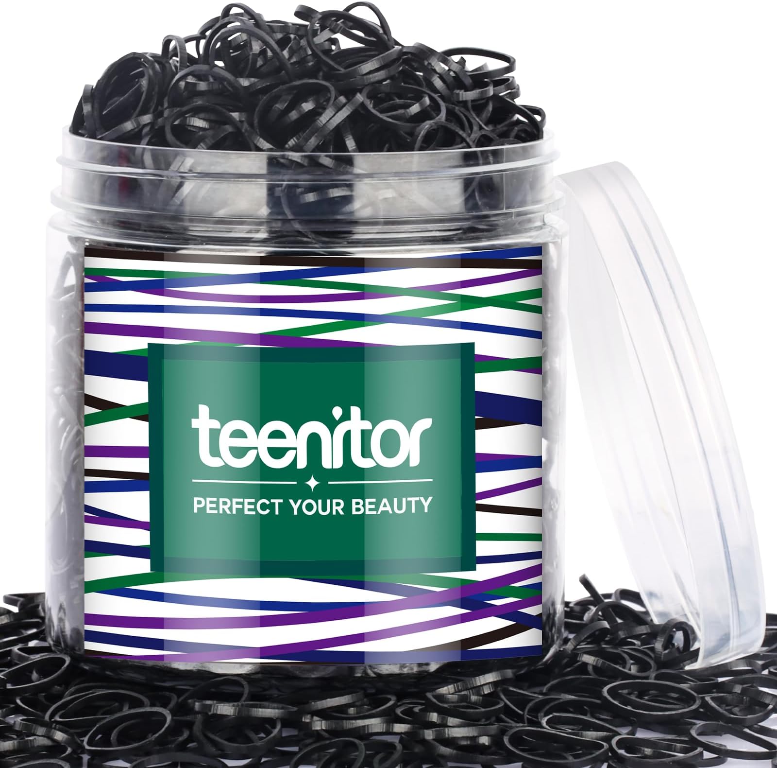 Teenitor 2000pcs Black Hair Rubber Bands Soft Elastic Hair Ties for Kids Girls Hair Braids