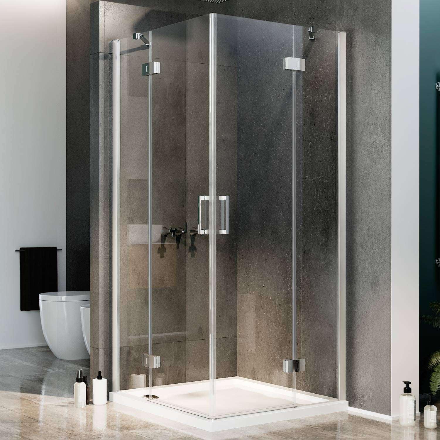Box Doccia 80x80 CM H190 Trasparente mod. Flip Anta + Anta Ap. Battente