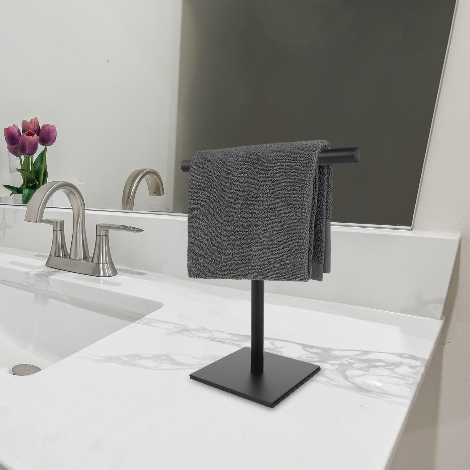 Toallero de Acero Inoxidable Fácil Uso para Encimera y Base Estable Diseño en T, Soporte Vertical Libre y Soporte para Toallas de Varios Tamaños en Baño o Cocina
