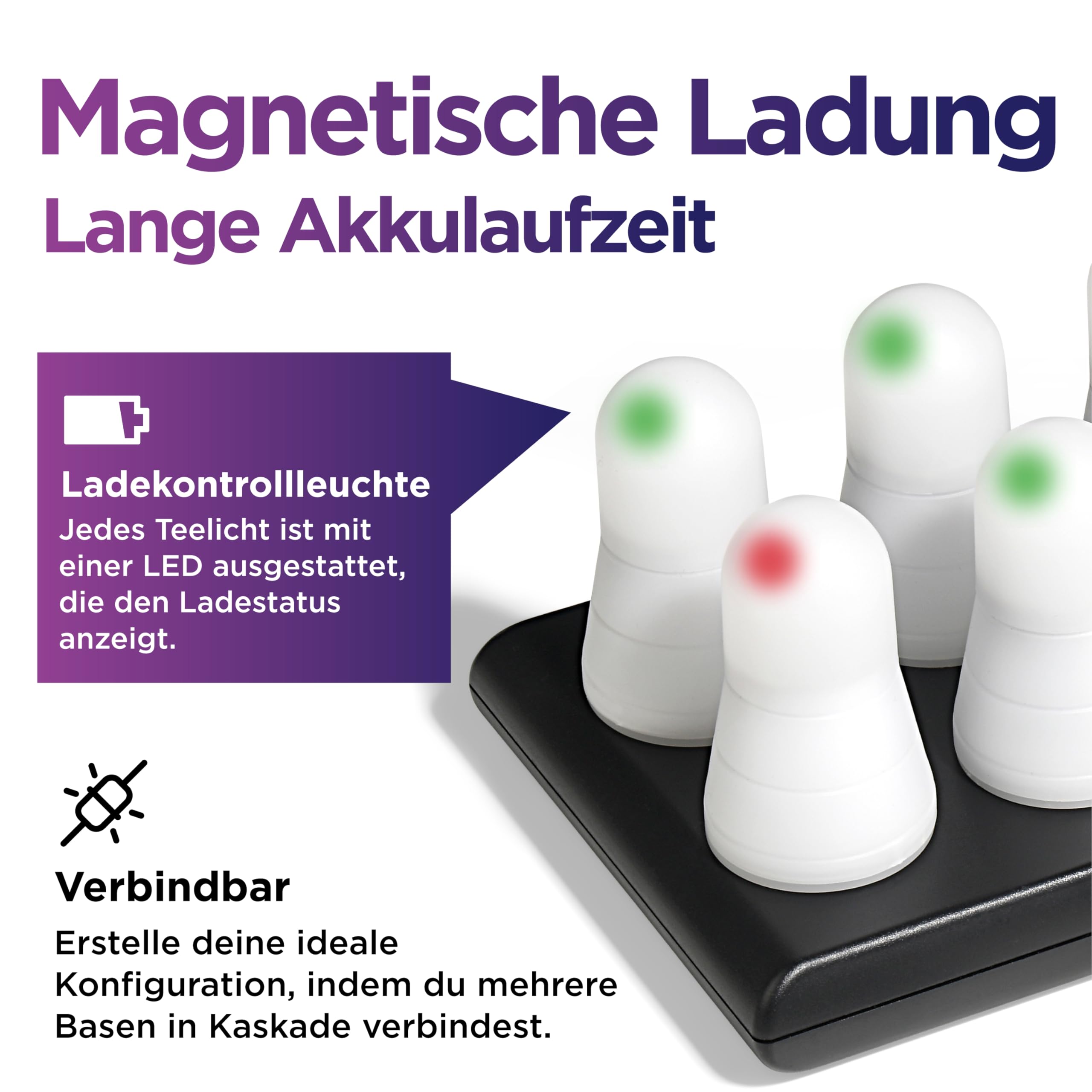 Madrigal Color&Mood: Set mit 12 LED-Teelichtern RGB + Warmweiß + Flackernde Flamme – Wiederaufladbar mit Fernbedienung – Verbesserte Magnetbasis