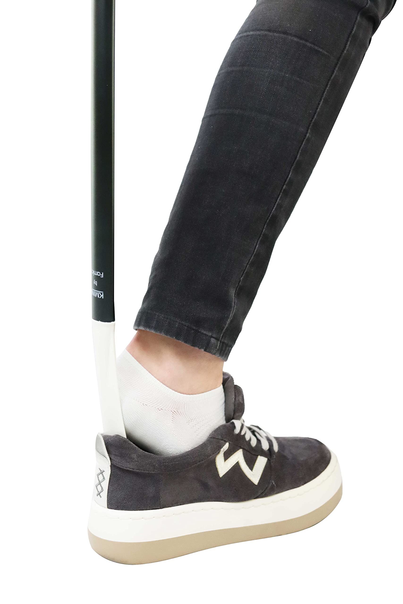 KMINA Calzador de Zapatos Largo 76 cm (2 en 1), Descarzador, Ayuda para Vestirse Ancianos, Personas Mayores, Blanco