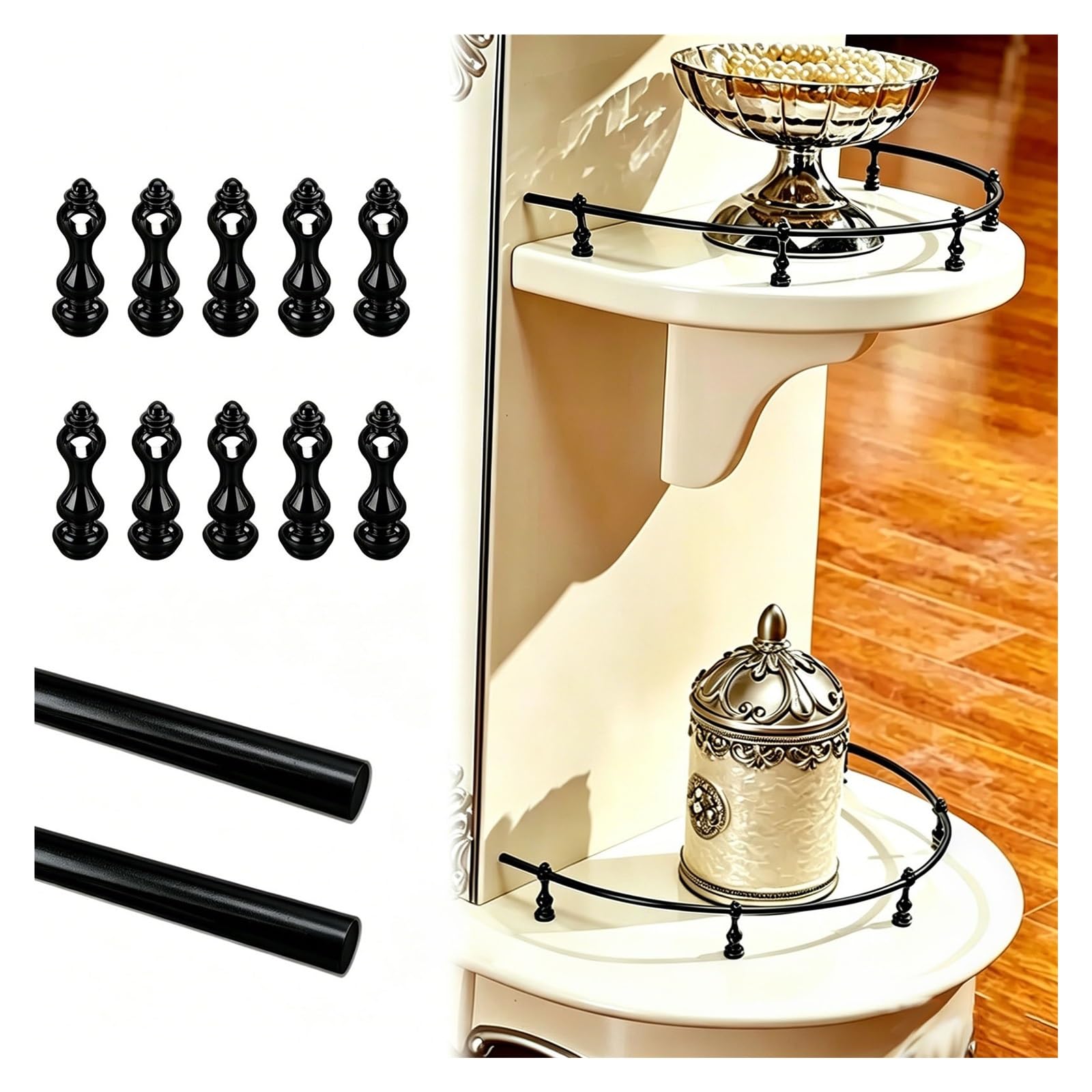 Set of 2 Shelf Corners Railing Bars Bendable 16 20 24 28 30 36in, Anti-Fall Display Rack Rail for Wine Storage/Pantry/Cabinets, Flexible Gallery Bookshelf Fence Guard(Black,33in/84cm)