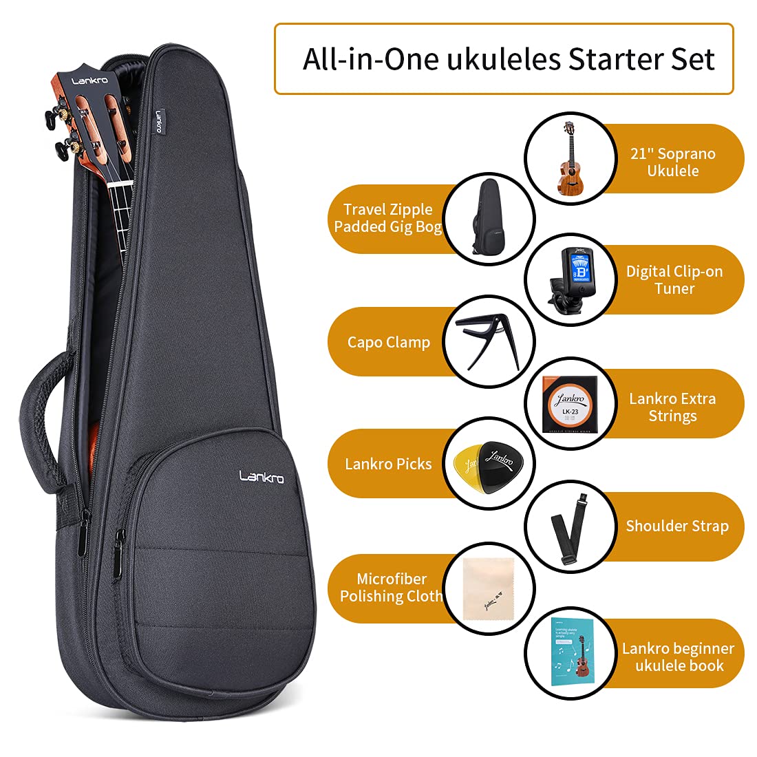 Ukulele Concerto 23 Pollici Solido Mogano Adatto a principianti bambini professionisti adulti Sintonizzatore incorporato Custodia Tracolla Corde Accordatore Plettri Kit