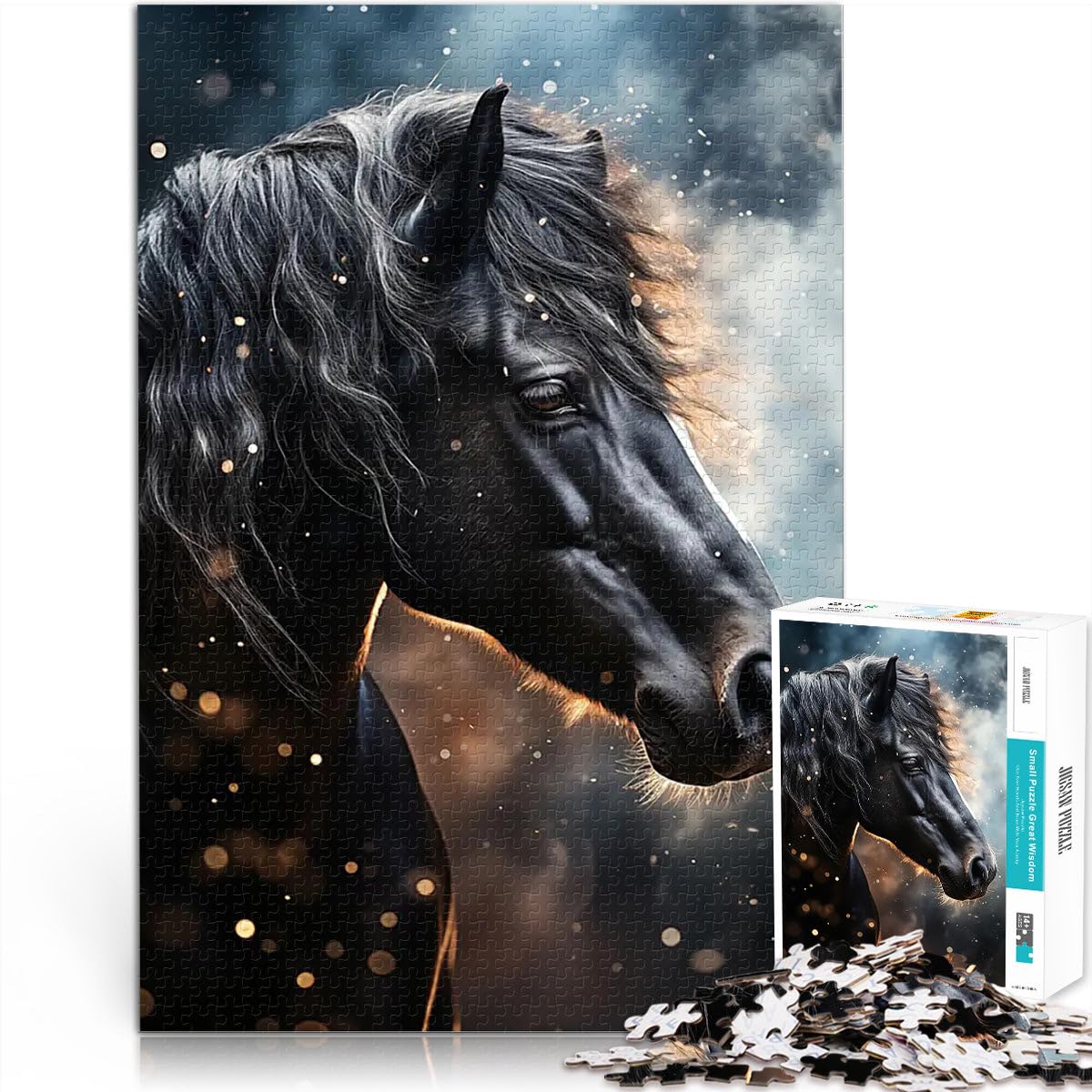 Jigsaw Puzzles 1000 Pieces for Adults epic friesian horse Herausfordernd Schwierig Geburtstagsgeschenk, Geschenke75x50cm
