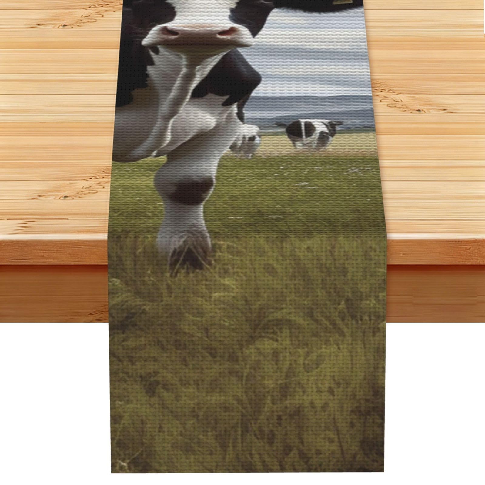 Farm Cow Pictures Table Runner 13x72 Inch Cotton Linen Table Linen Washable Farmhouse Tablecloth Modern Abstract Art Kitchen Dinning Table Decoration for Home Party Decor