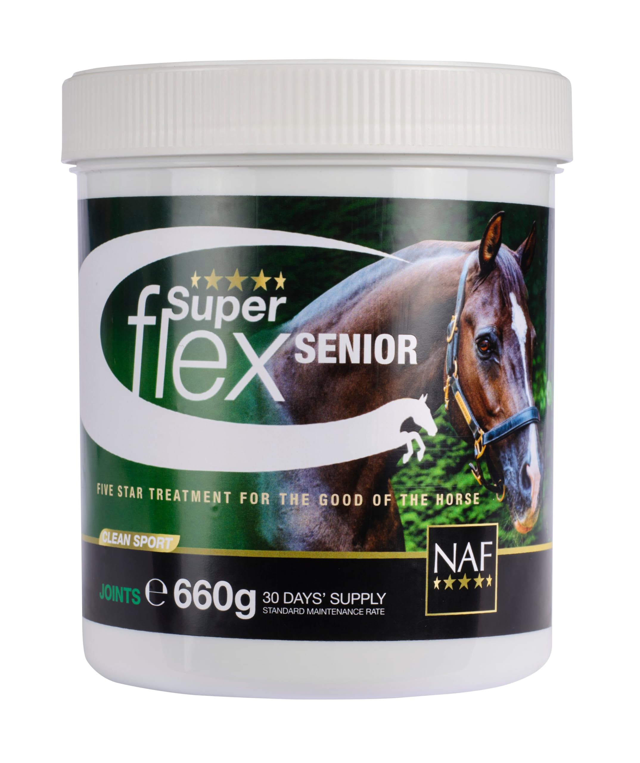 NAF Five Star Superflex Senior 660 g, Gelenk‑Ergänzungsfuttermittel für stark arbeitende & ältere Pferde, Mit Glucosamin, MSM, Chondroitin & Omega‑3,Fördert Beweglichkeit, Flexibilität & Wohlbefinden
