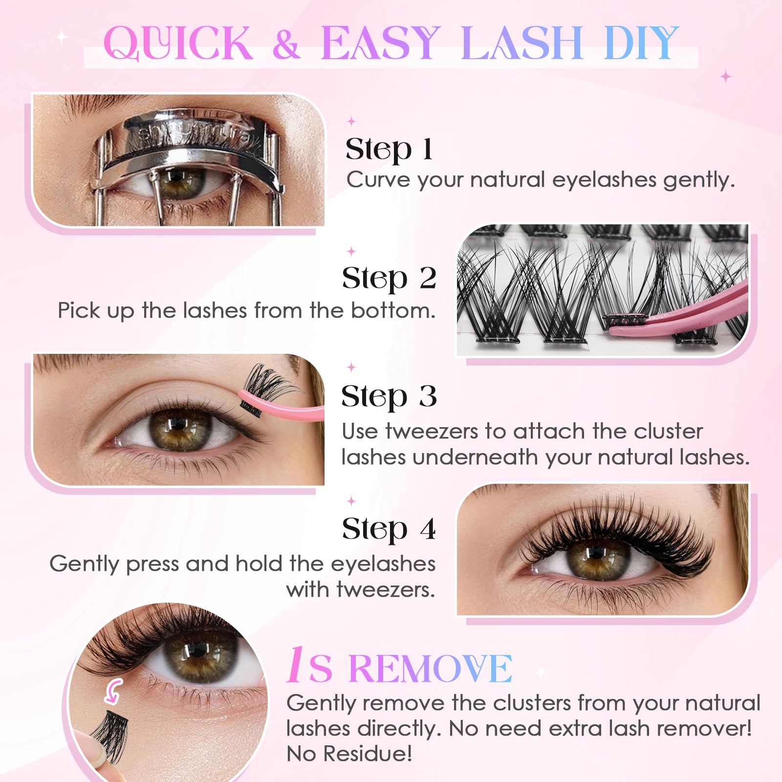INPING Samoprzylepne sztuczne rzęsy, 2 style puszystych rzęs włos po włosie Objętość Lashes bez kleju, przedłużki rzęs z pęsetą dla początkujących DIY Lashes wielokrotnego użytku, 8-16 mm
