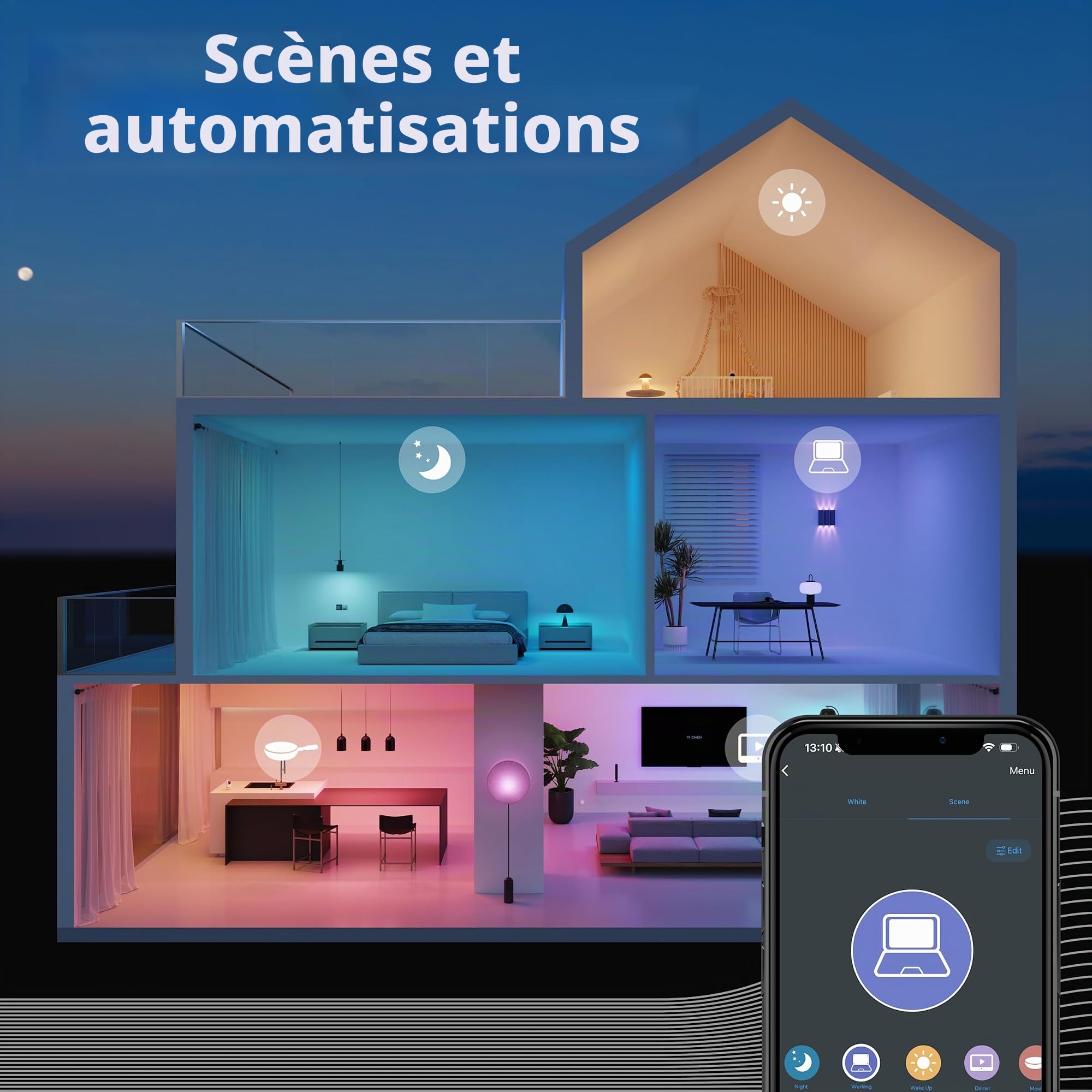 CALEX Lot de 5 Smart Ampoules LED A60 E27 RGB CCT WiFi, 806lm, 9,4W, Alexa/Google/Siri, 16M couleurs, blancs 2200-4000K, dimmable, musique, scénarios, sans pont, WiFi 2.4GHz