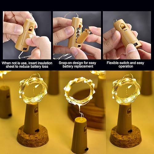Miniatura 5 de Luces para botella de vino con corcho, paquete de 10 mini luces de hadas a pilas con 12 baterías de repuesto, decoración de fiesta para bodas,