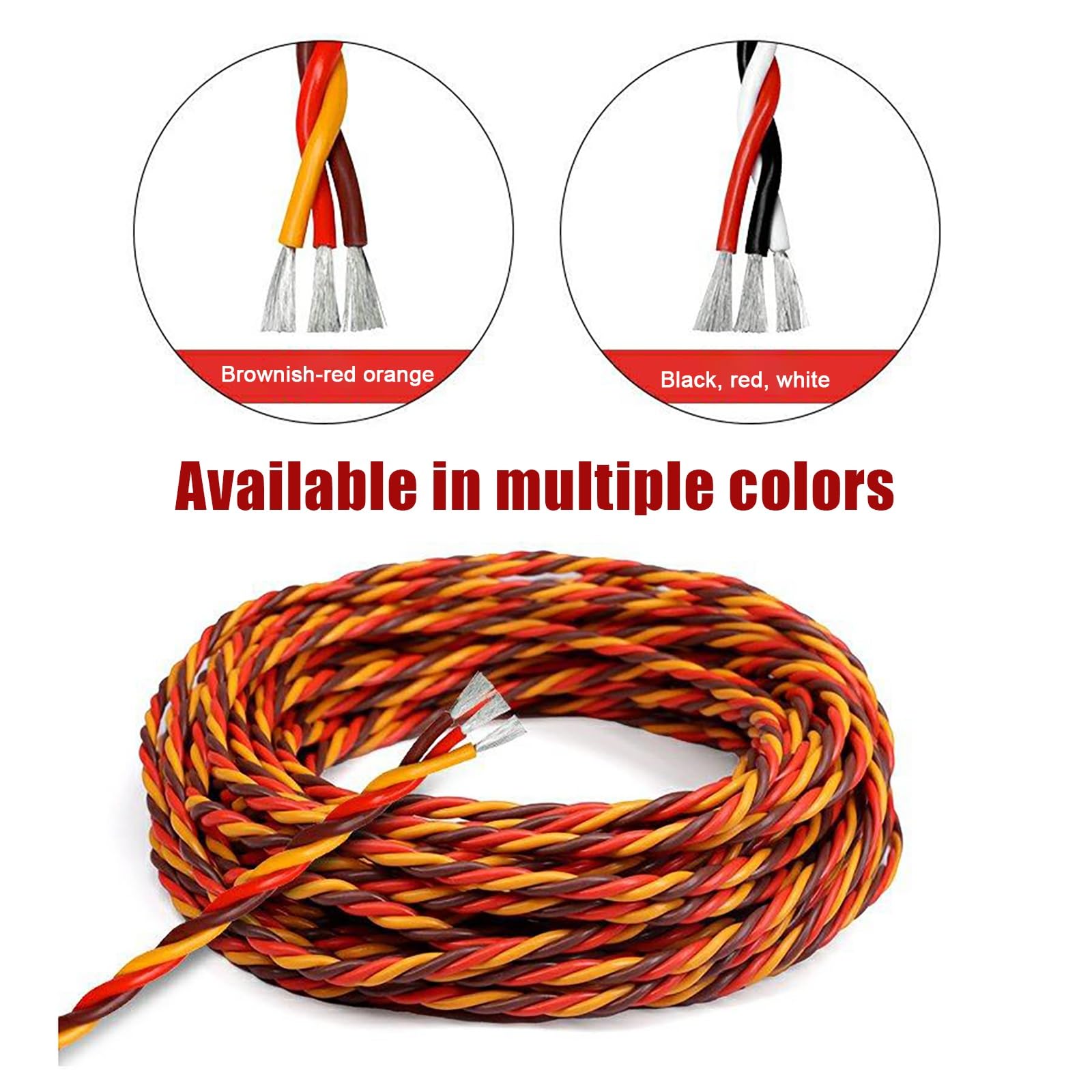 RC Servo Verlängerungskabel 26AWG 22AWG Verdrilltes Signalkabel Verzinntes Kupfer Silikonisolierung Flexibel Für Modellflugzeuge Autos Boote(Black-red-white(22AWG),300FT)